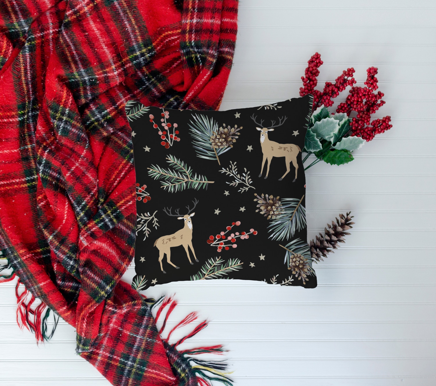 queence Dekokissen »Rudolf« Kissenhülle,Rentier,Weihnachten,Schwarz,Winterlich,Weihnachtsmotiv