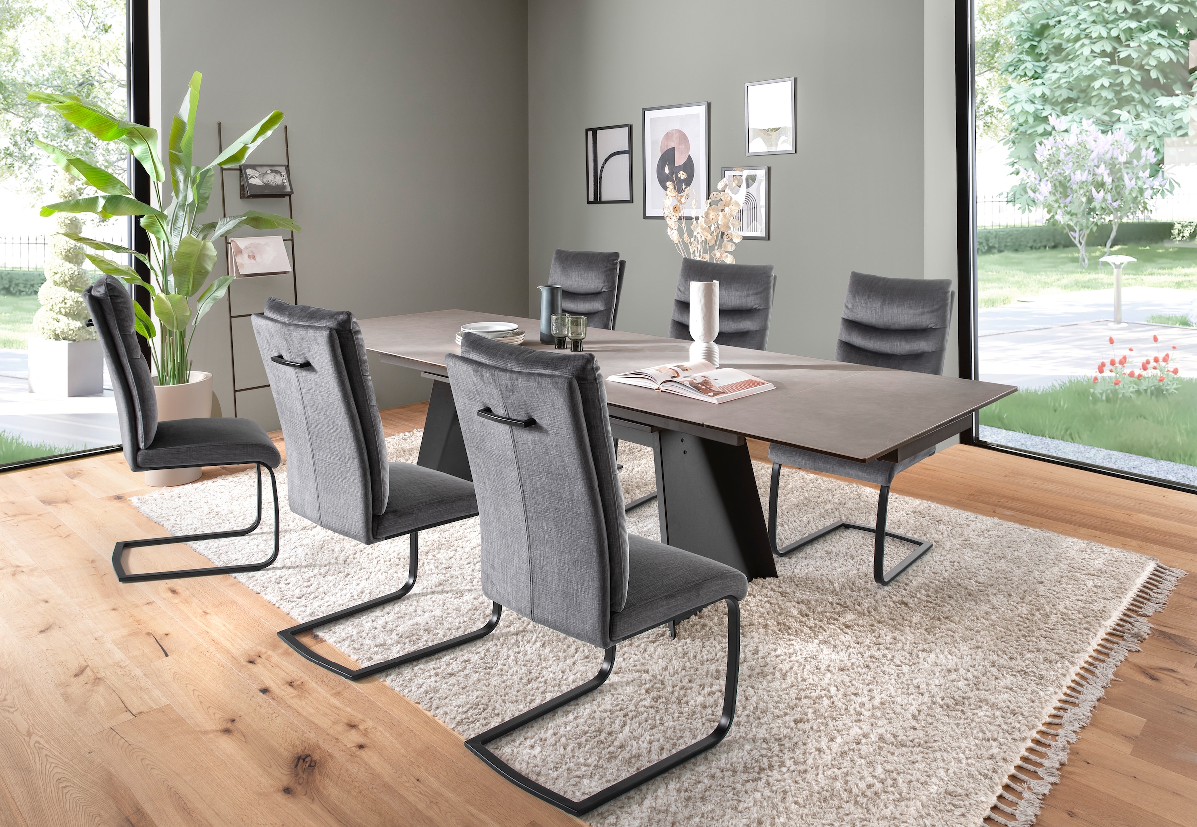 MCA furniture Table de salle à manger »MOLINARA Auzugtisch 200-290cm hellgrau« 1 cuis tlg. Keramik, Metall, Stirnauszug, ausziehbar, 10-12 Personen