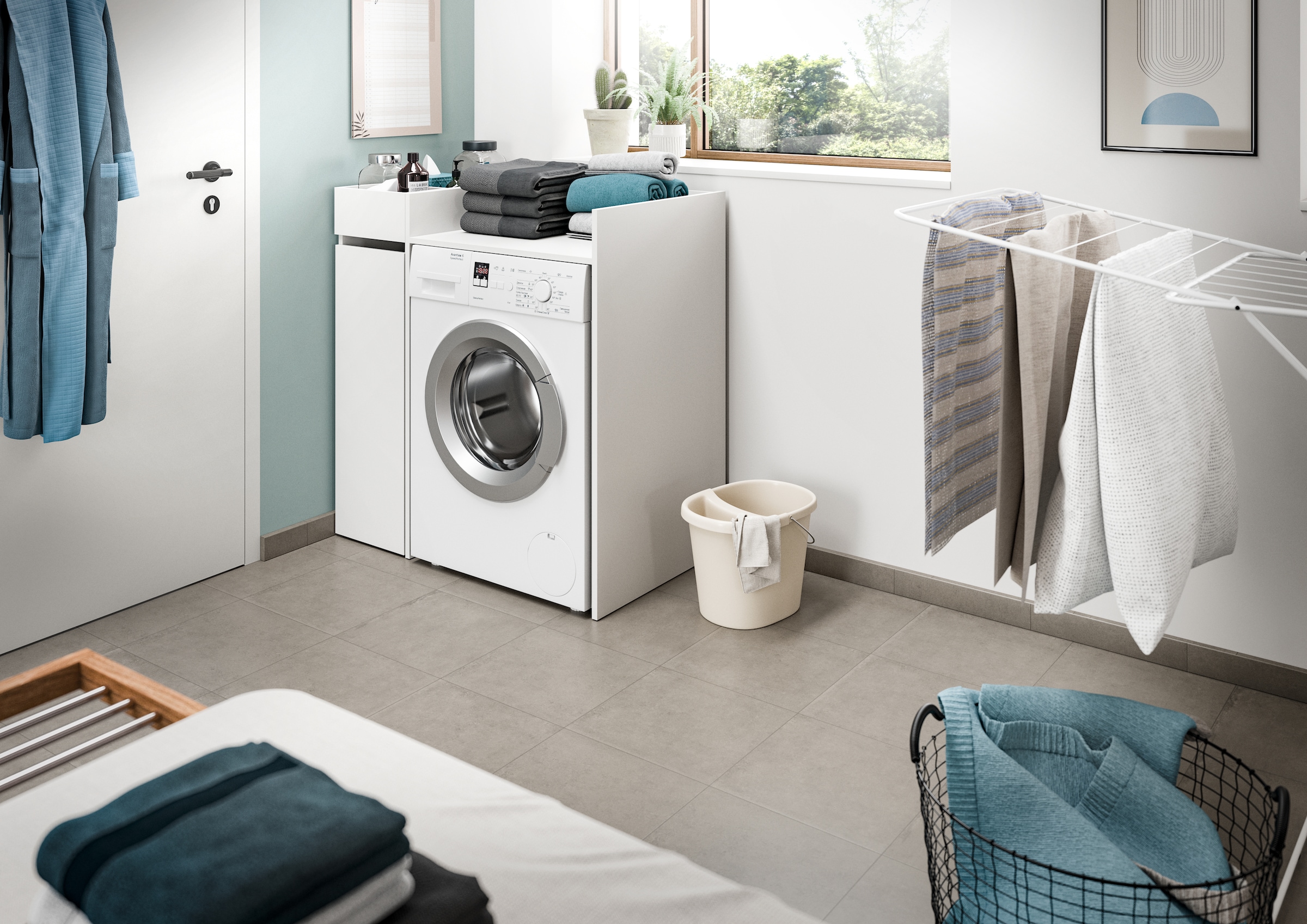 welltime Badmöbel-Set »FALAS, TOPSELLER!, 2-teilig, Hauswirtschaftsraum Set, Breite 95 cm« Set, bestehend aus: Waschmaschinenumbauschrank und Standregal, 2 Stk. tlg.