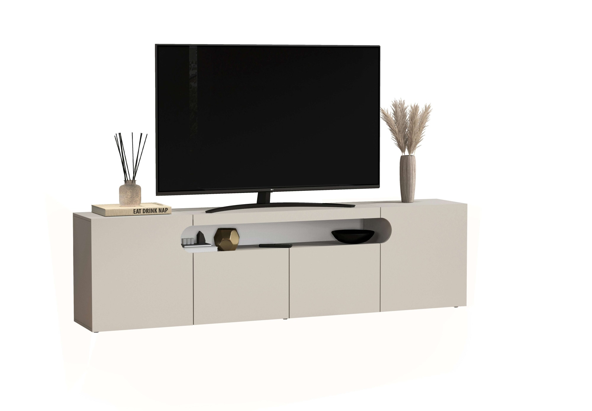 GOODproduct Lowboard »REAL,Lowboard,TV-Kommode,TV-Möbel,TV-Bank« 1 Stk. tlg. Mit 4 Türen, davon 2 abgerundet, die ein ovales offenes Fach bilden