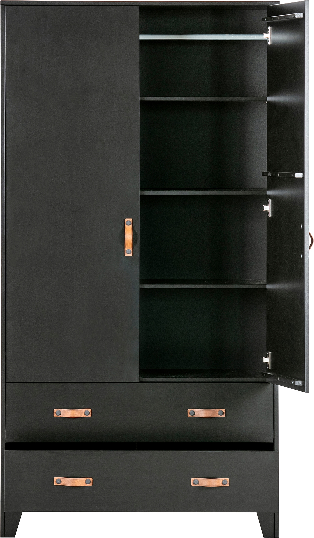 WOOOD Garderobenschrank »Dian FSC®-Kiefernholz mit Ledergriffe, H 180 x B 94 x T 40 cm« Schutzlackierte Oberfläche, einfach zu montierbar, sichtbare maserung