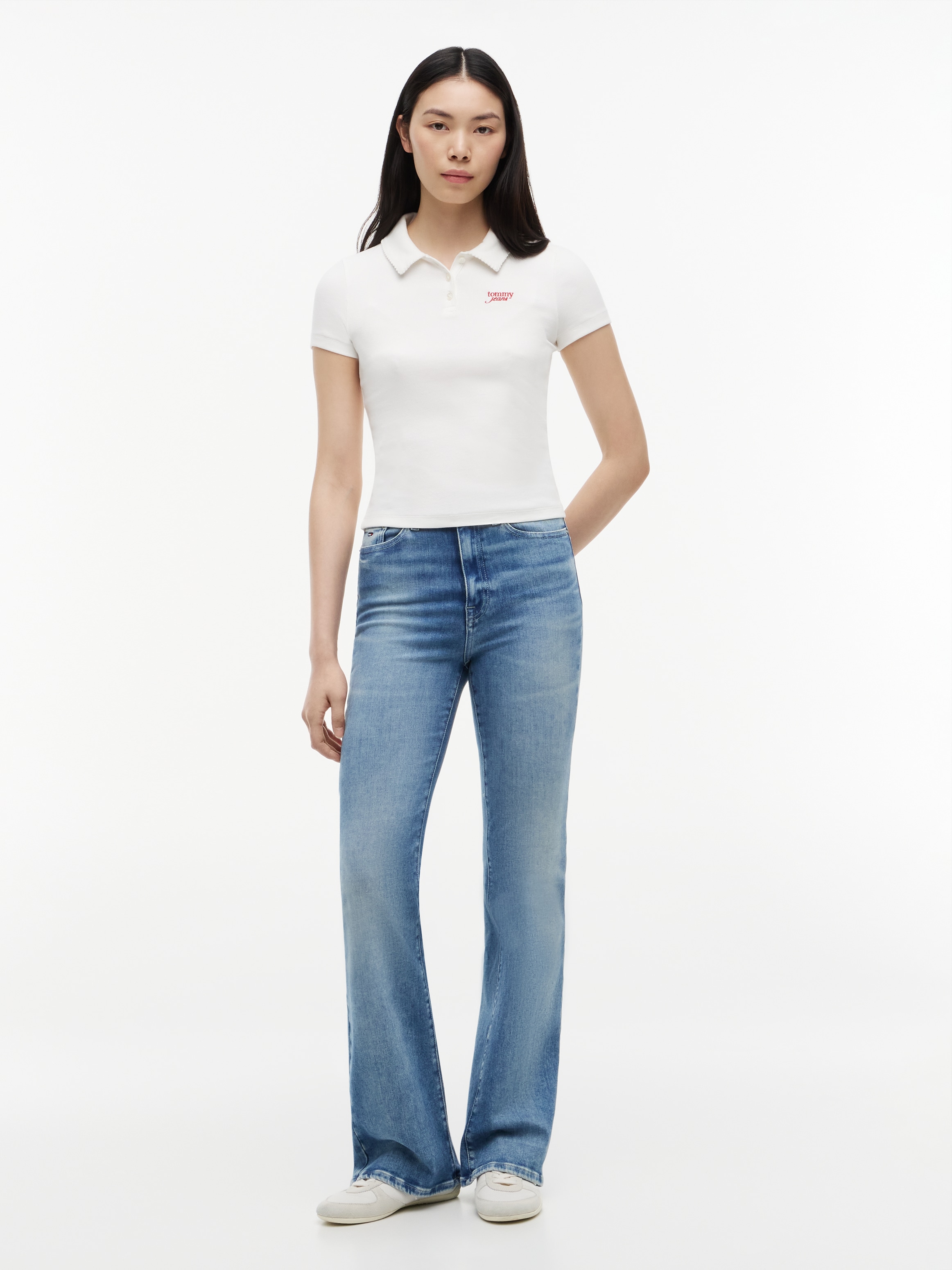 Tommy Jeans Polo »TJW SLIM RIB SCRIPT POLO« Mélange de coton, coupe slim, ajustée, en structure côtelée