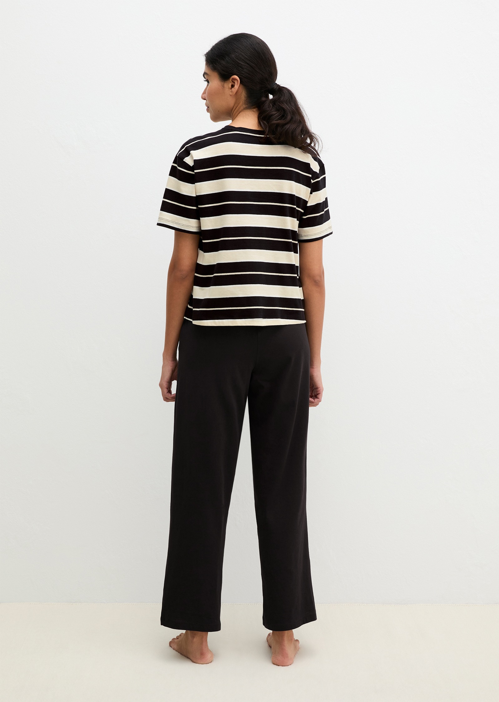 Marc O'Polo Pyjama »Mix N Match Cotton« 2 tlg. mit kurzem Arm, Hose mit Gummizug, Rundhalsausschnitt