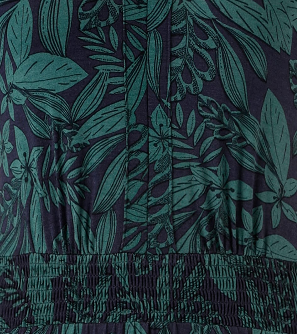 Aniston SELECTED Robe midi avec détails smockés et imprimé feuilles fantaisiste - NOUVELLE COLLECTION