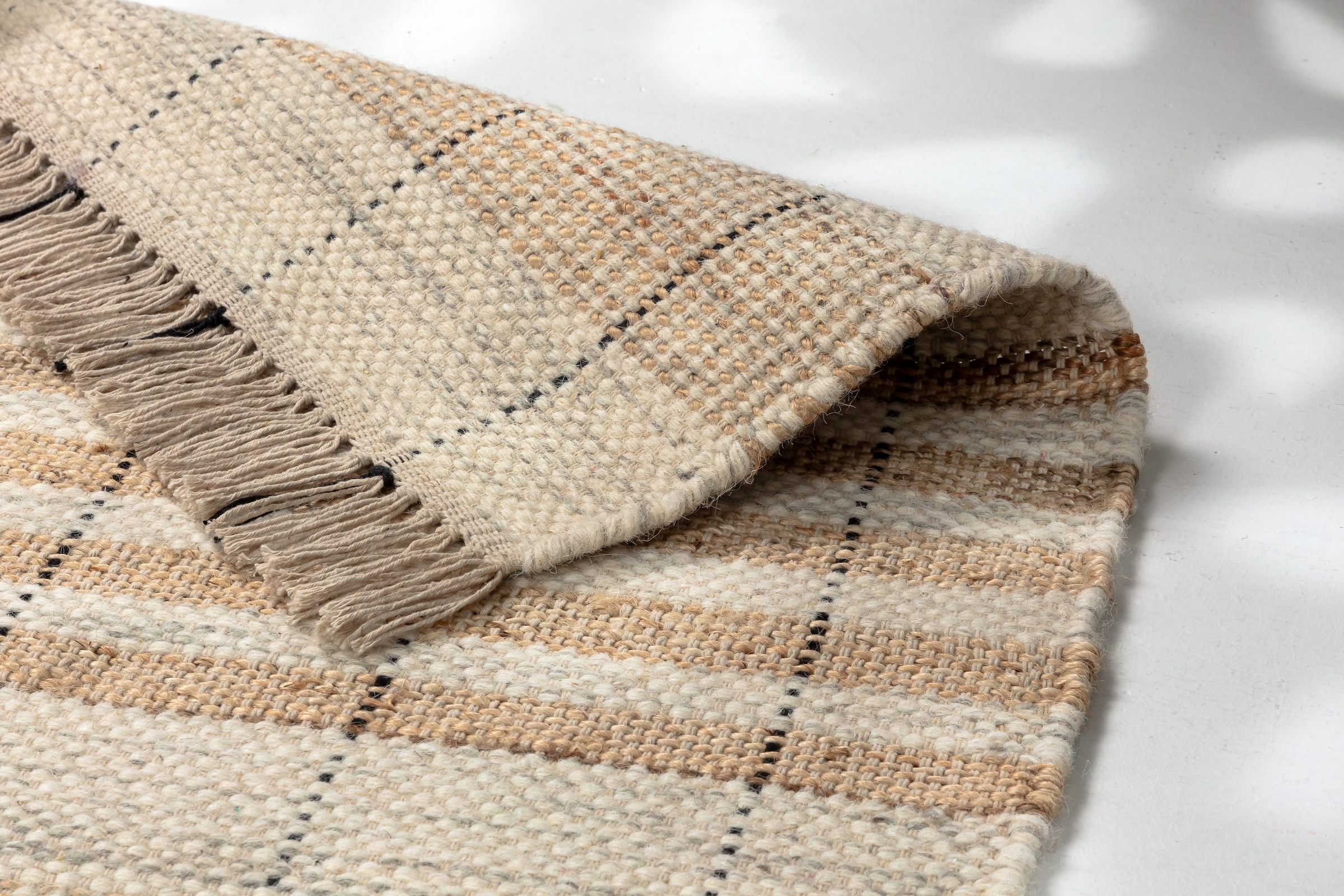 SCHÖNER WOHNEN-Kollektion Teppich »Neria« rechteckig 4 mm Höhe Wolle/Baumwolle/Jute Mix, mit Fransen, Karo Muster, Wohnzimmer