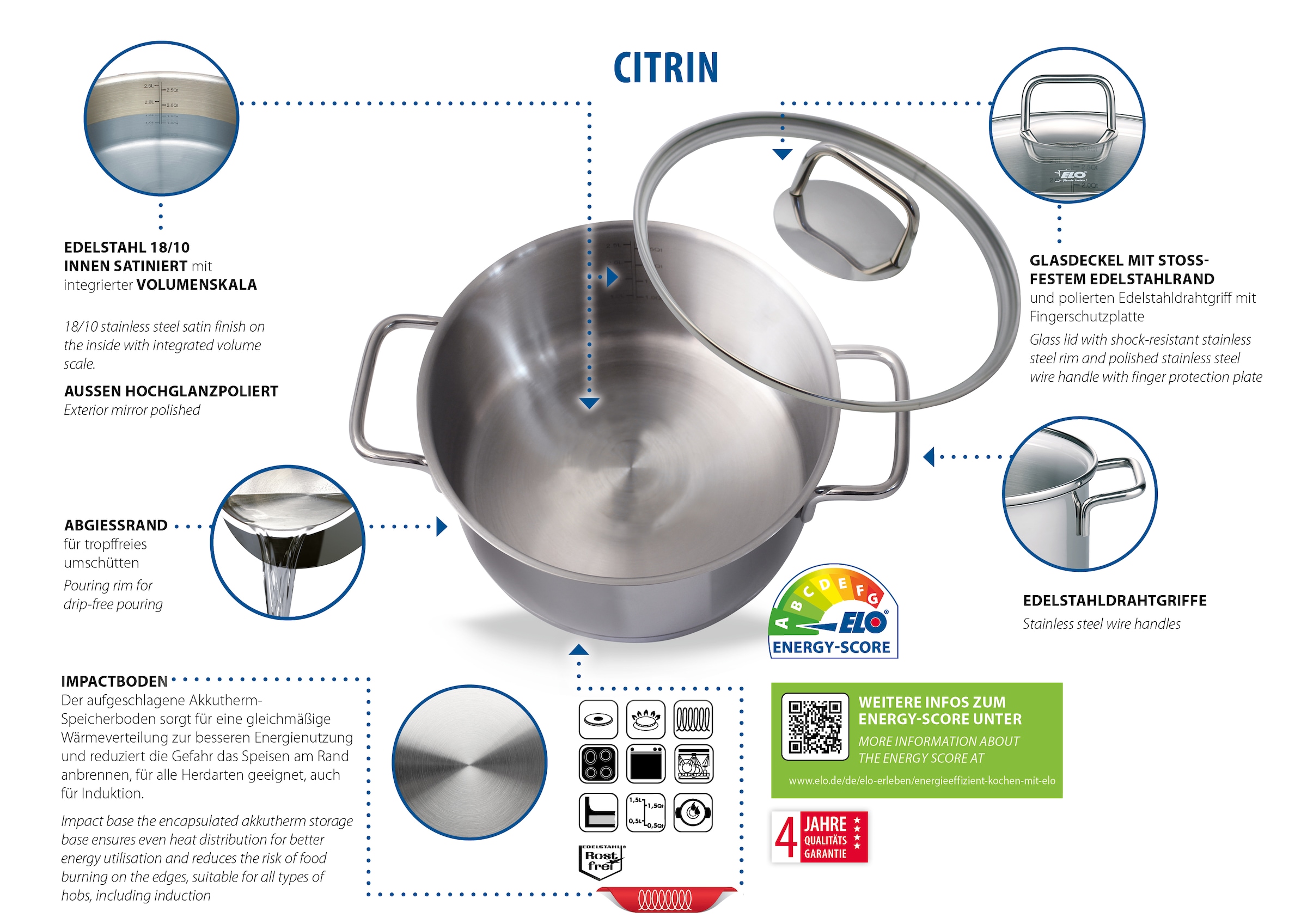 Elo Topf-Set »Citrin 13-teilig« Set, 13 Stk. tlg. Edelstahl 18/10