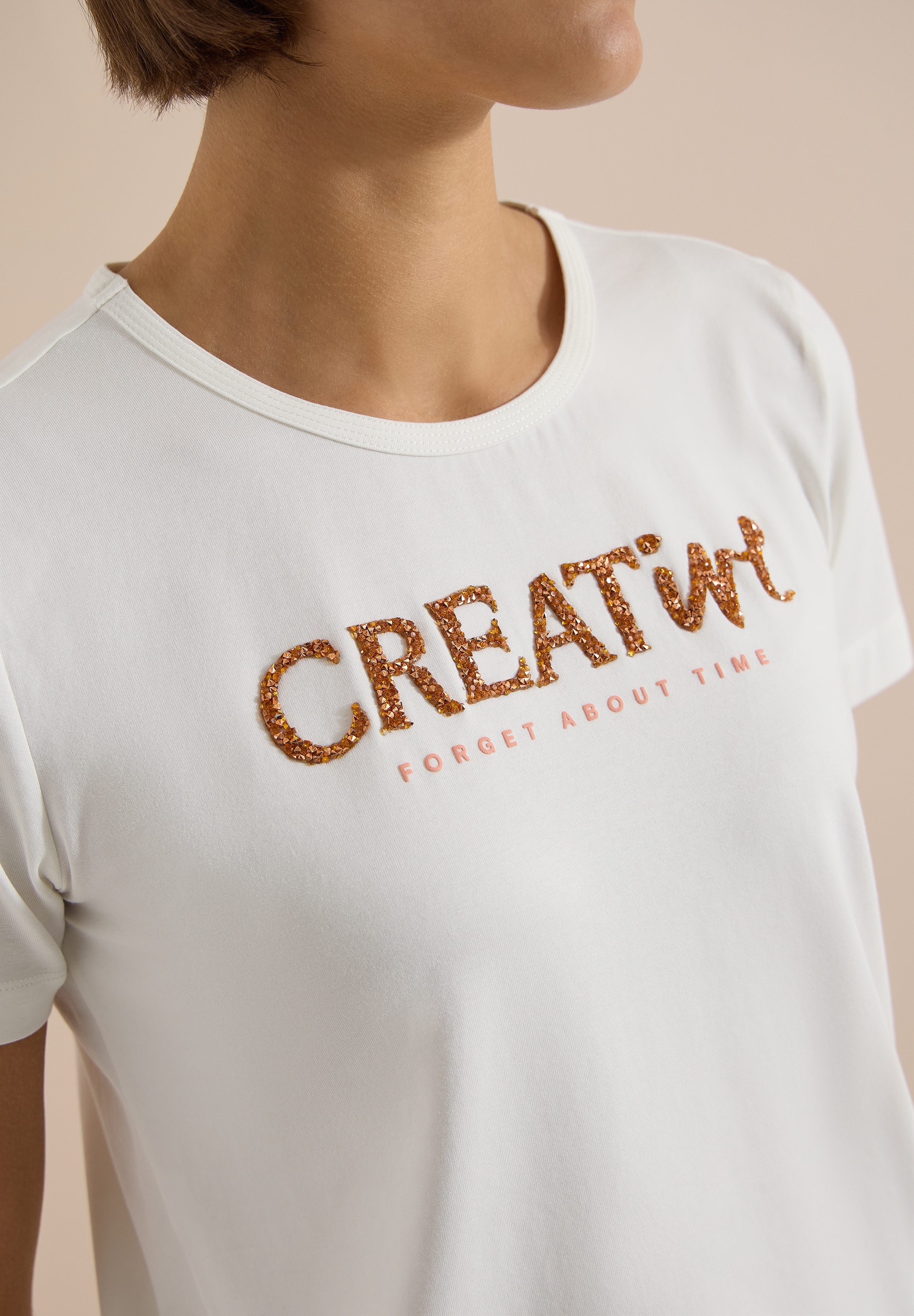 Cecil T-shirt imprimé Sommershirt mit Rundhals und Glitzer-Wording