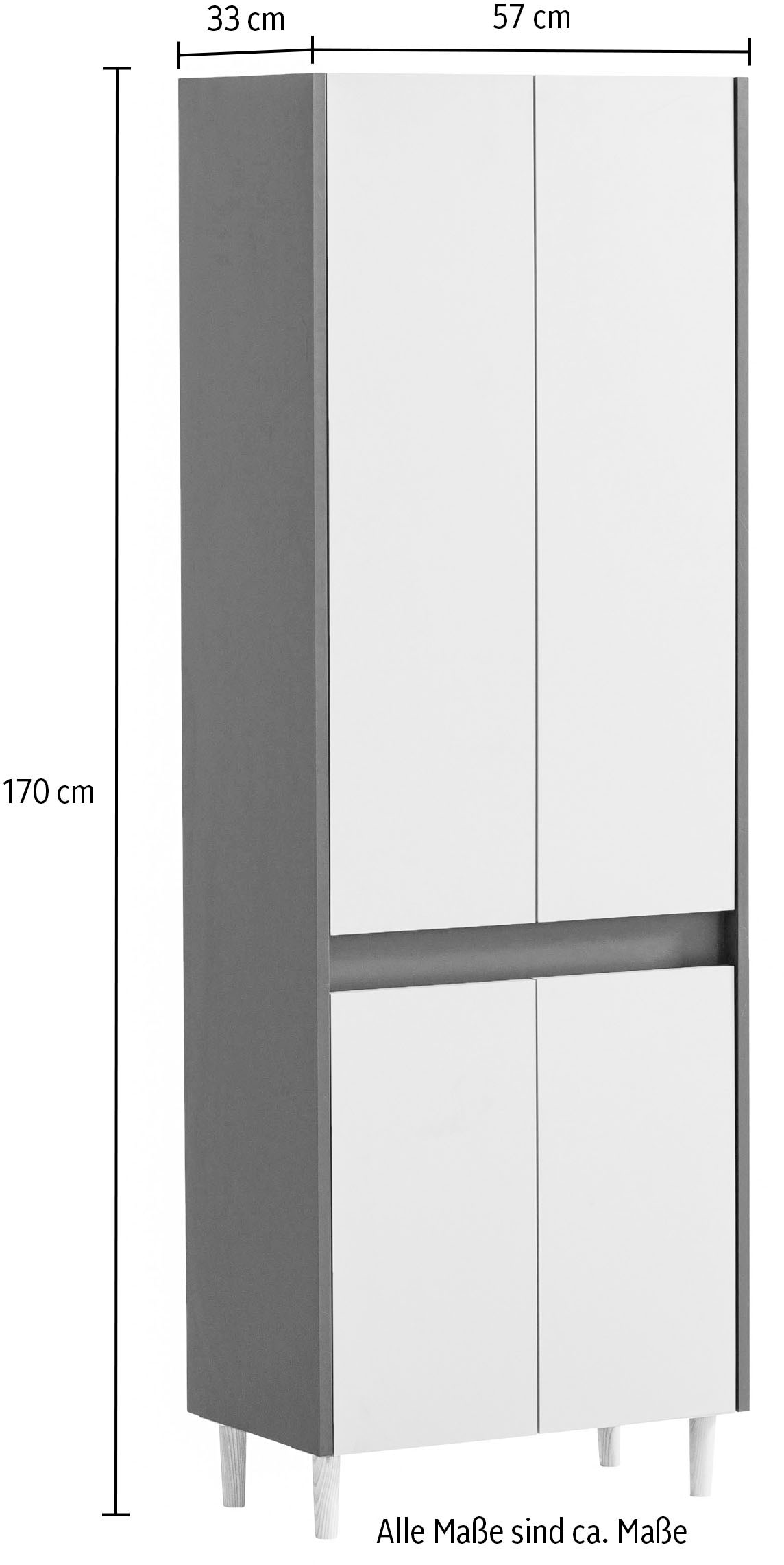 welltime Hochschrank »Lovis, Breite 56 cm« Metallbeschläge, Möbelfüsse aus Massivholz