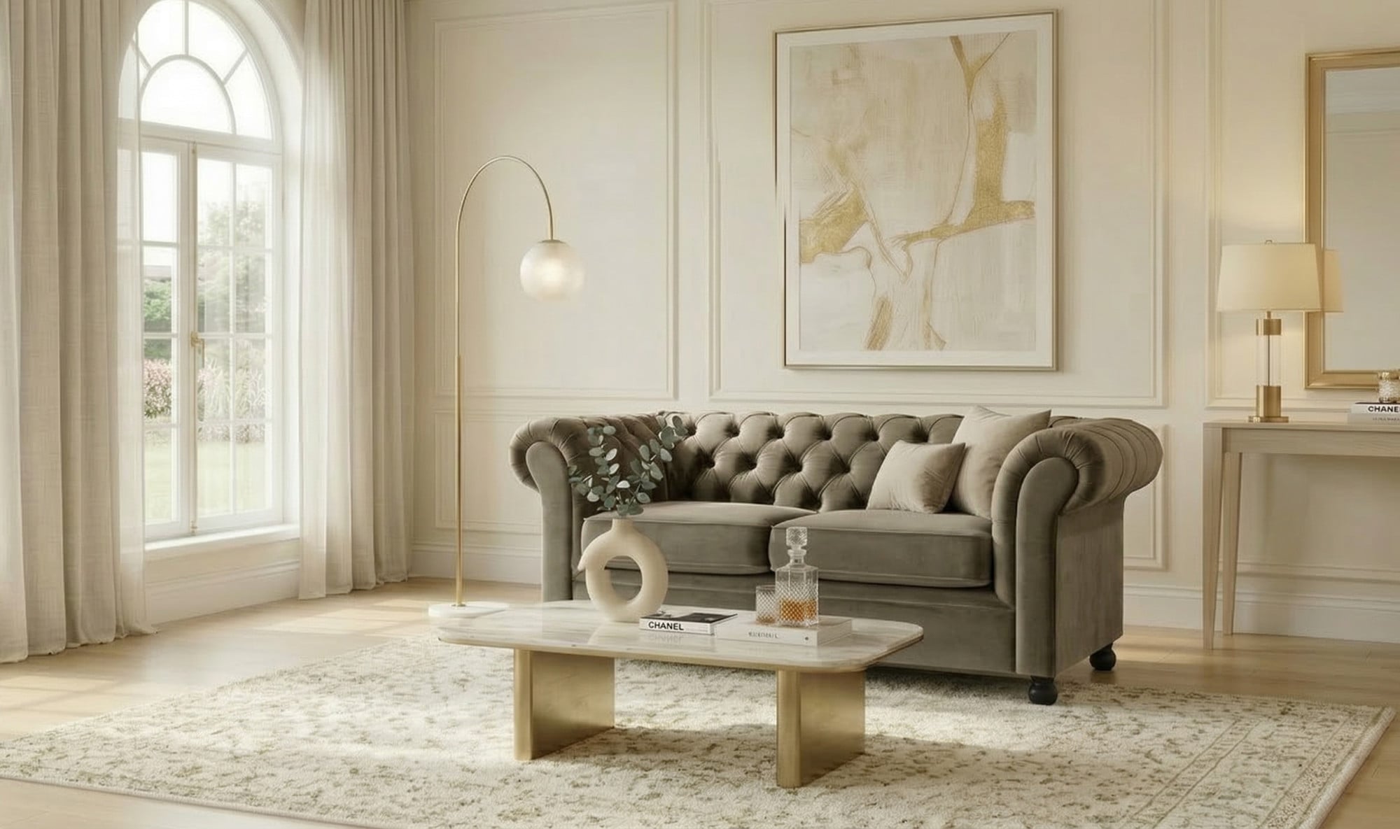 Home affaire 2-Sitzer »BRONNOY Chesterfield Sofa mit aufwendiger Knopfheftung, Breite 152 cm« Sofa mit geschwungenen Armlehnen, Chesterfield-Optik, Glamour