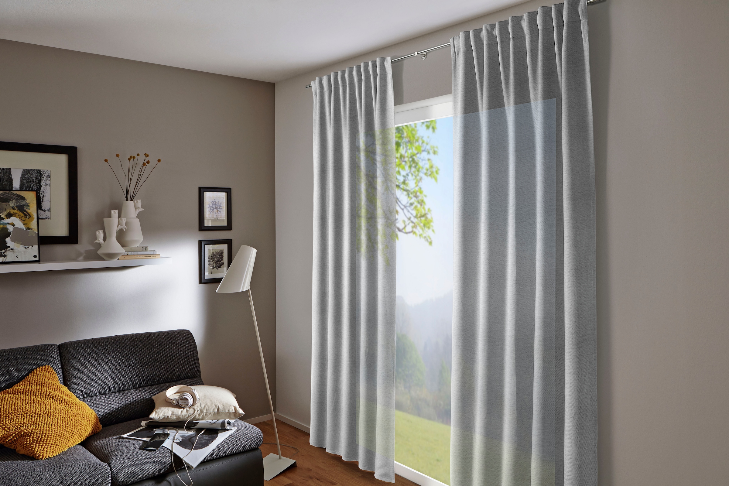 Sehlbach Gardine »Schal Jacquard-Voile Webmuster« Schlaufen 1 Stk. tlg. mit Gardinenband und verdeckten Schlaufen