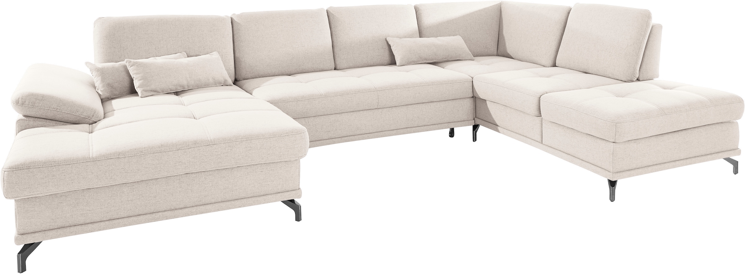 PLACES OF STYLE Paysage de salon »Costello U-Form, B: 363 cm mit Sitztiefen-, Armteilverstellung &« 3 Nierenkissen, optional Bettfunktion & Bettkasten