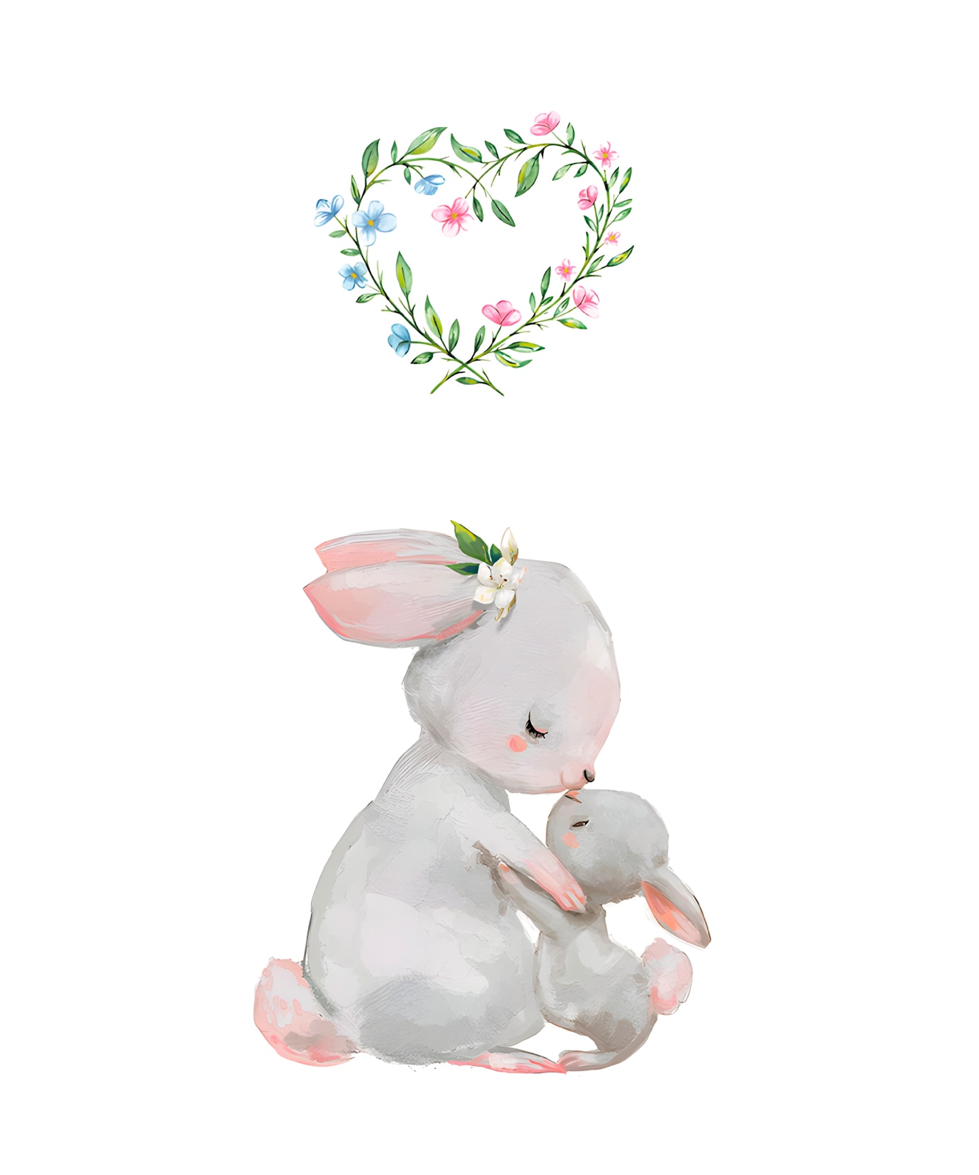 Lüttenhütt Tableau avec cadre »oder Poster, Grosser Hase und Hasenkind mit Herz« Animaux | Cœur | Cœurs | Fantasy 1 cuis tlg. impression HD Premium