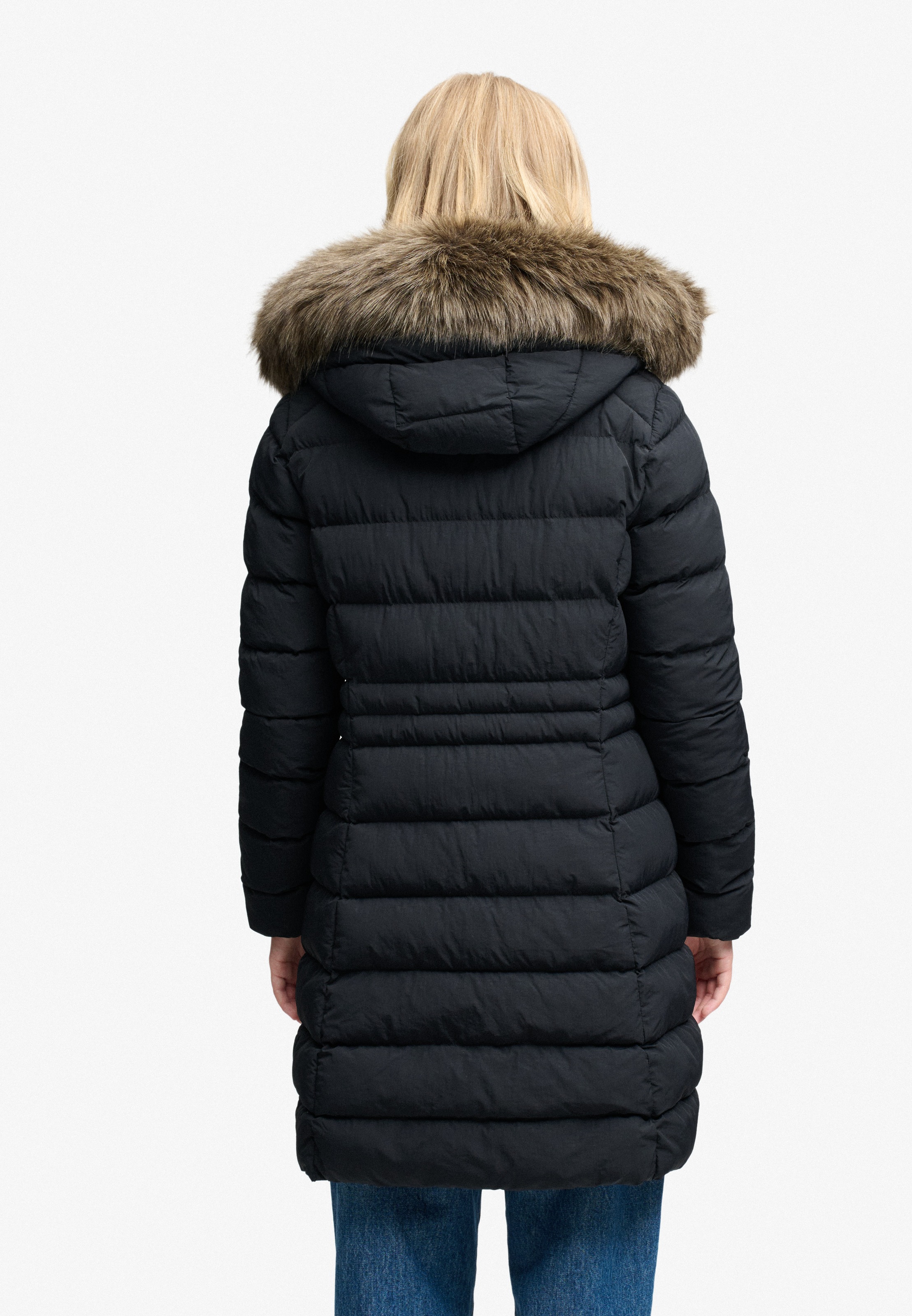 Superdry Veste matelassée »HOOD FAUX FUR FUJI MID LENGTH« avec capuche fibre synthétique, coupe slim