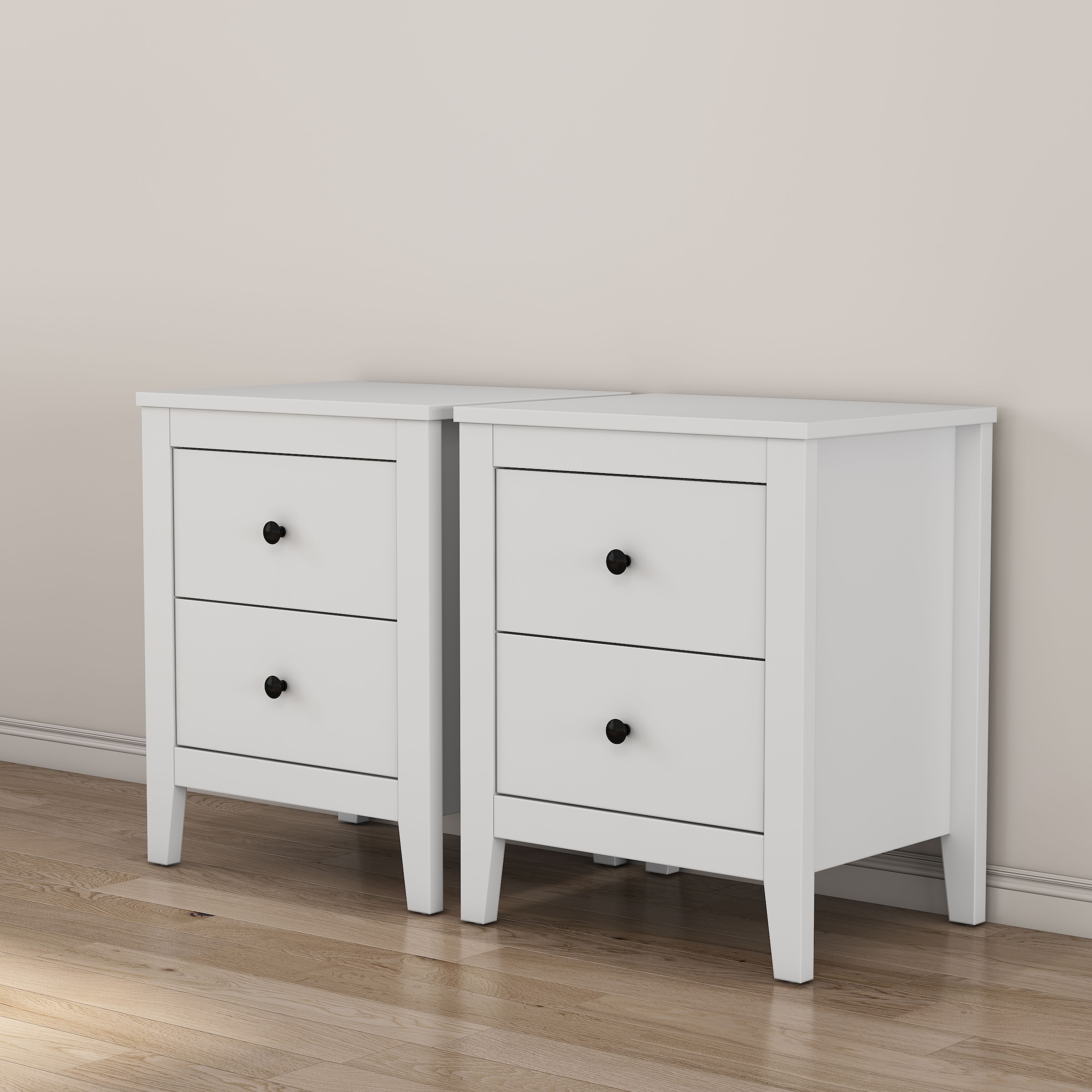 GOODproduct Table de nuit »Borkum Nachttisch Set im Landhaus Design weiss Bestseller« Set, 2 Schränke im Set, schwarze Griffe aus Metall,  Nachttisch Set mit je 2 Schubladen , Beistelltisch