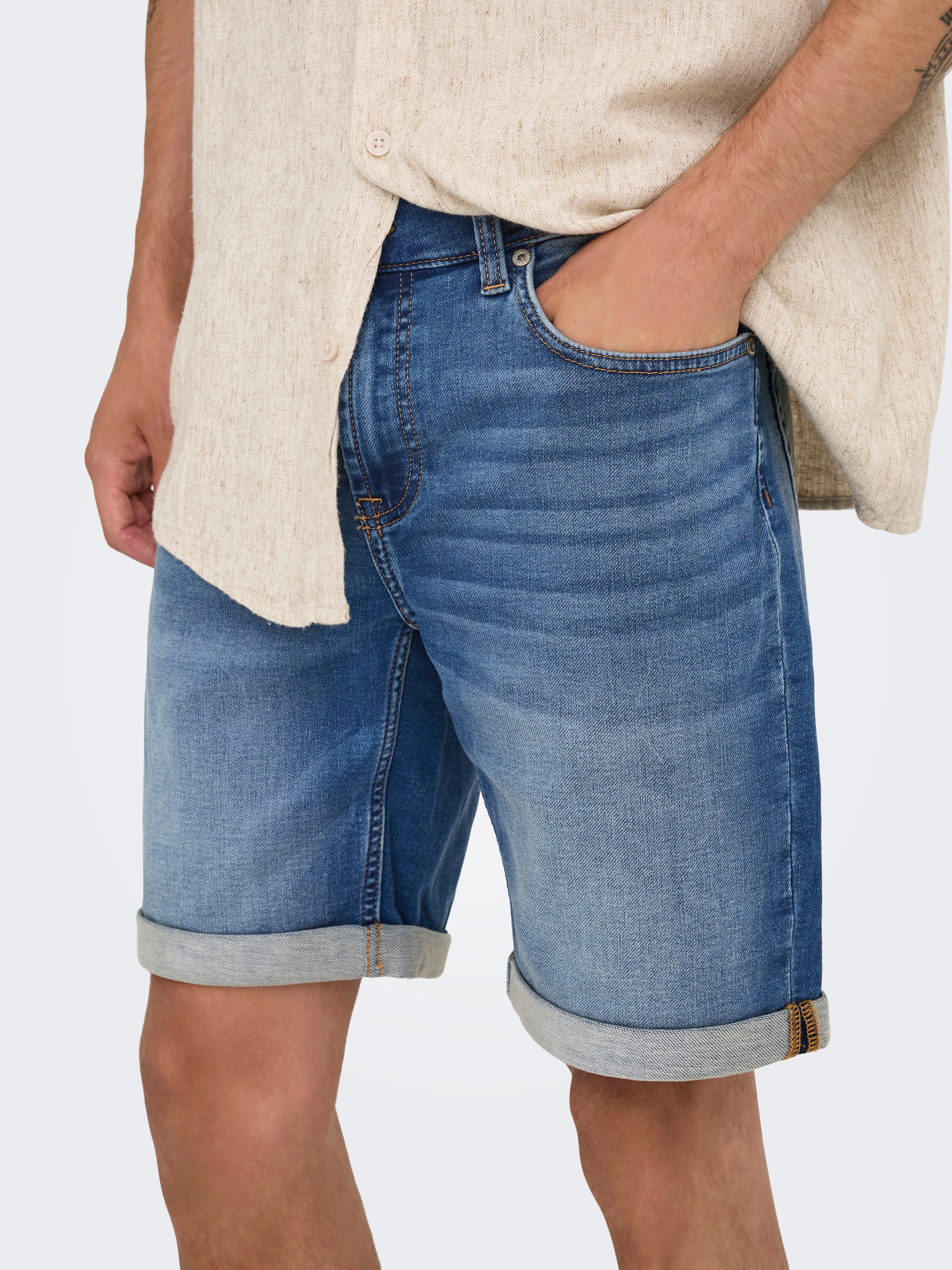 ONLY & SONS Short en jean »ONSPLY JOG MBD 0024 ANA DNM SHORTS NOOS« mélange coton, coupe régulière