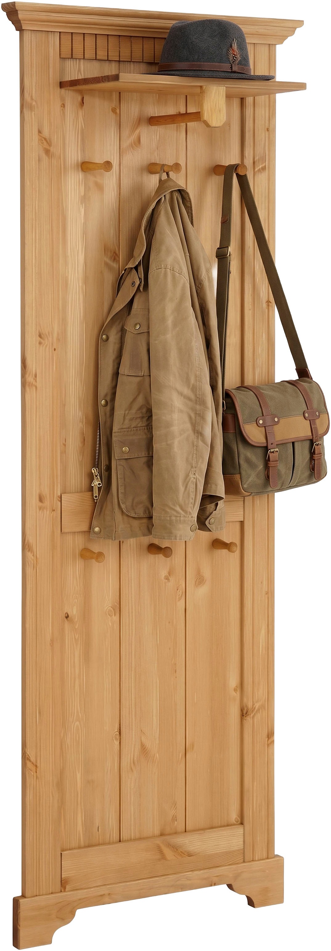 GOODproduct Panneau de vestiaire »Rustic« en pin massif, hauteur 190 cm, avec étagère, crochets en bois