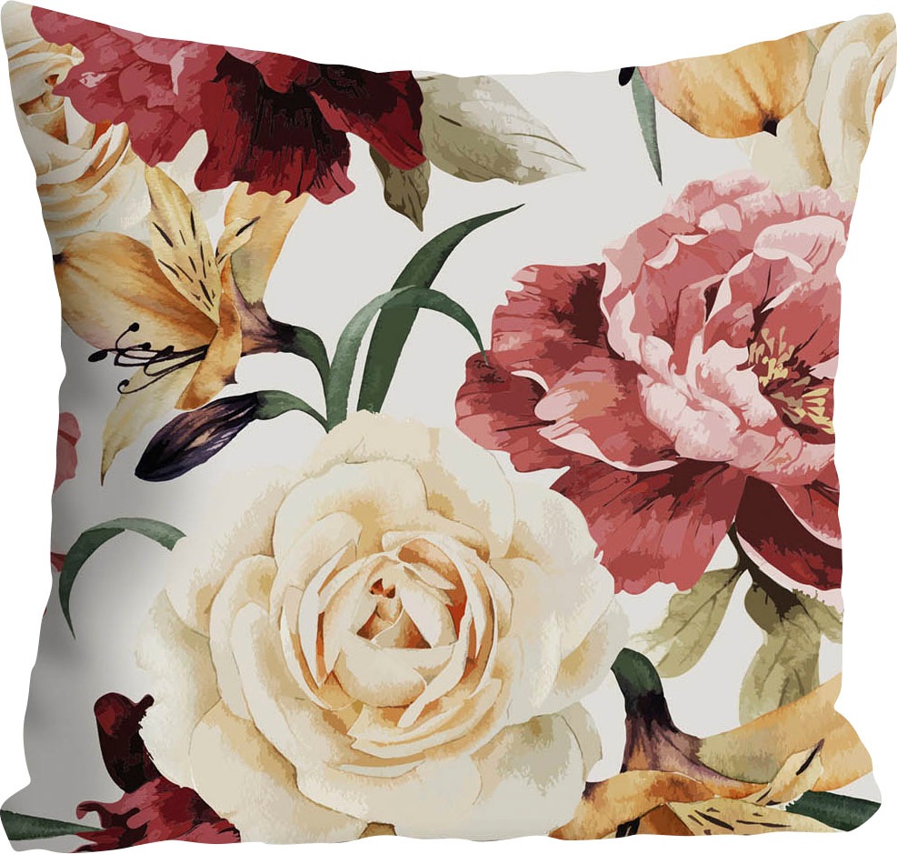 queence Coussin décoratif »Larissa« Kissenhülle,Blumen,Blüten,Florales Design,Naturmotiv,Zart,Farbenfroh