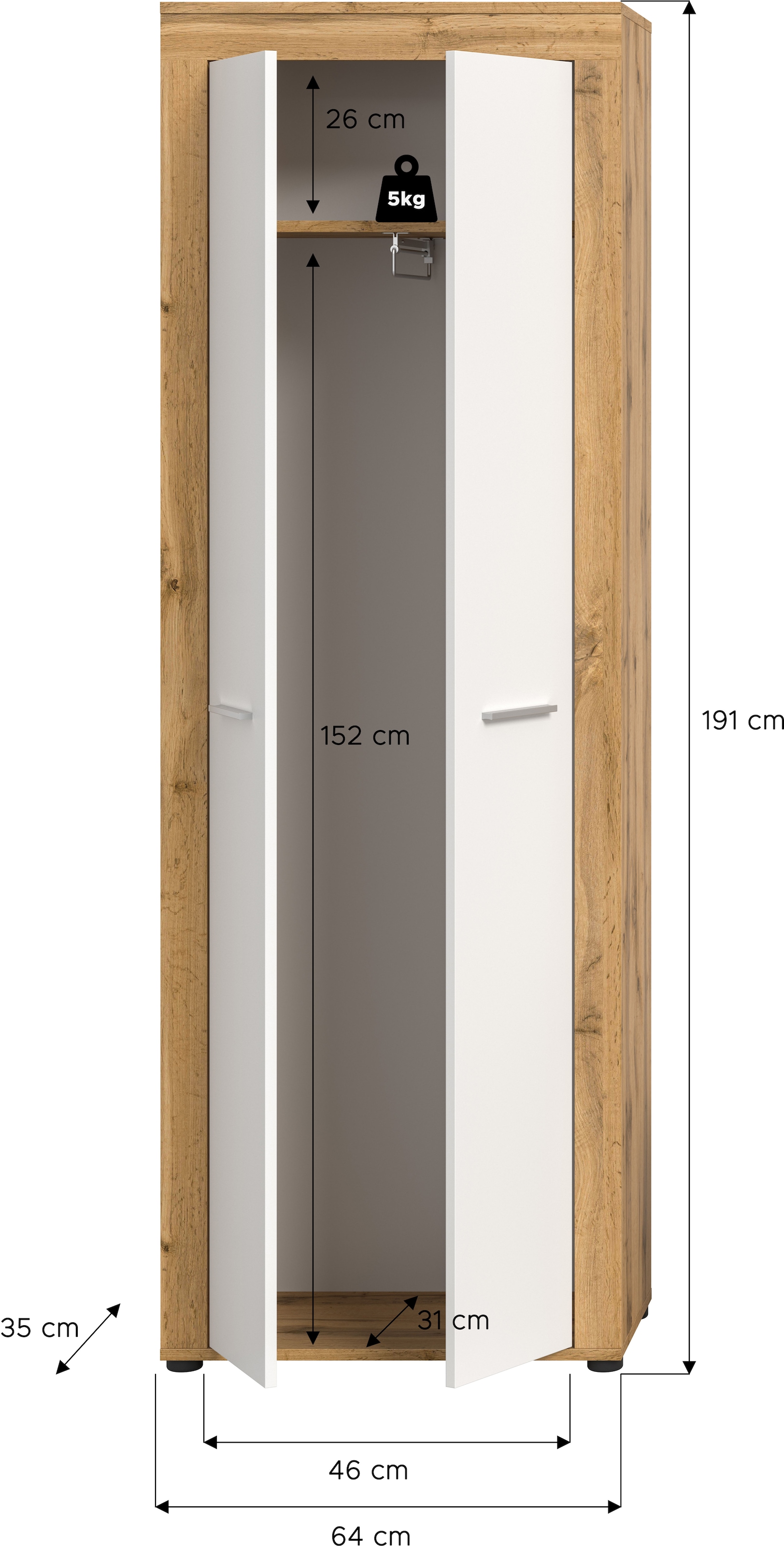 INOSIGN Garderobenschrank »Aosta« 1 Stk. tlg. Garderobenschrank, Höhe 191 cm, Garderobe, Flur, Schrank