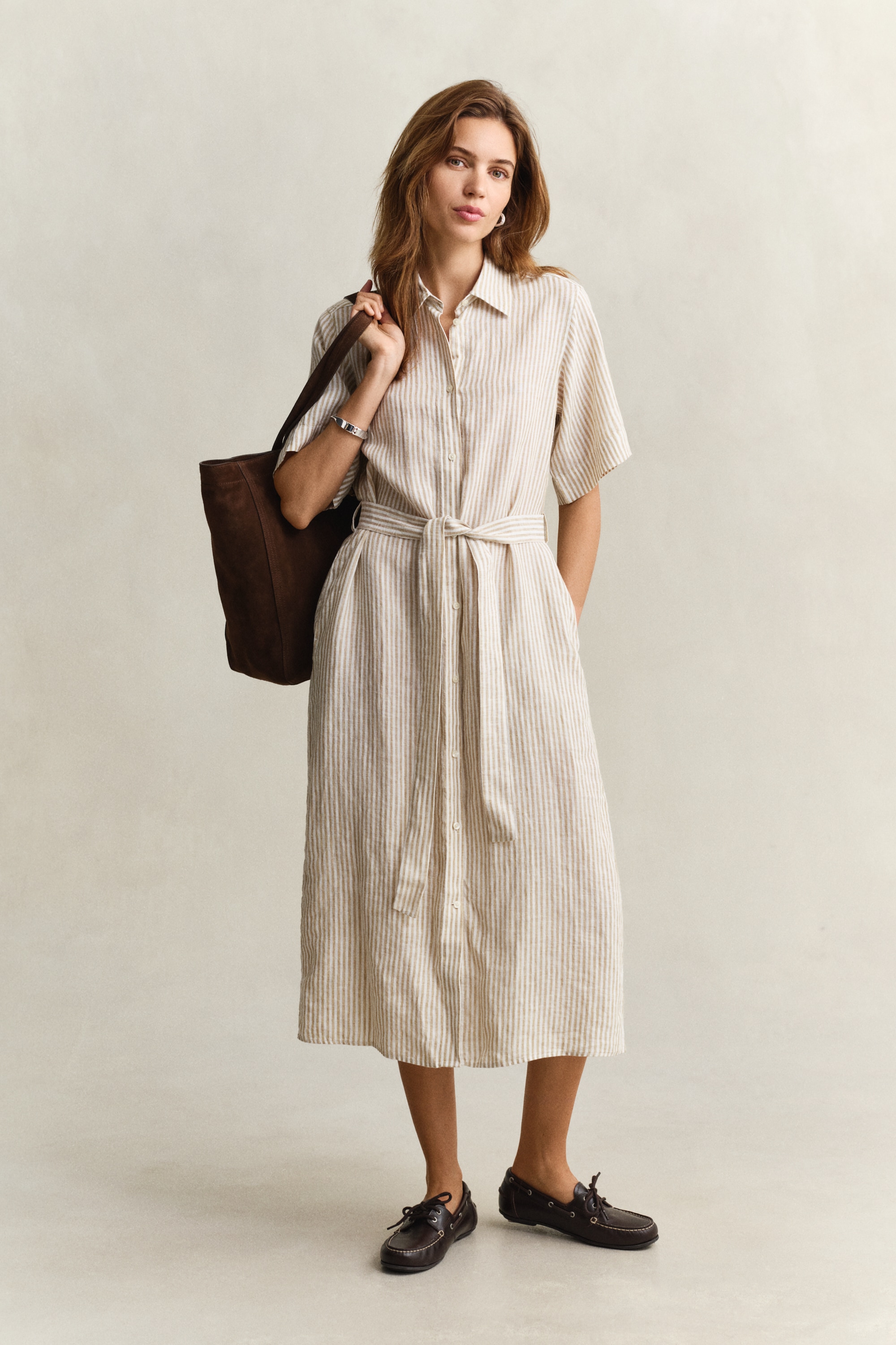 Gant Robe chemisier »STRIPED LINEN« Poches dans les coutures latérales Regular fit mit Bindegürtel
