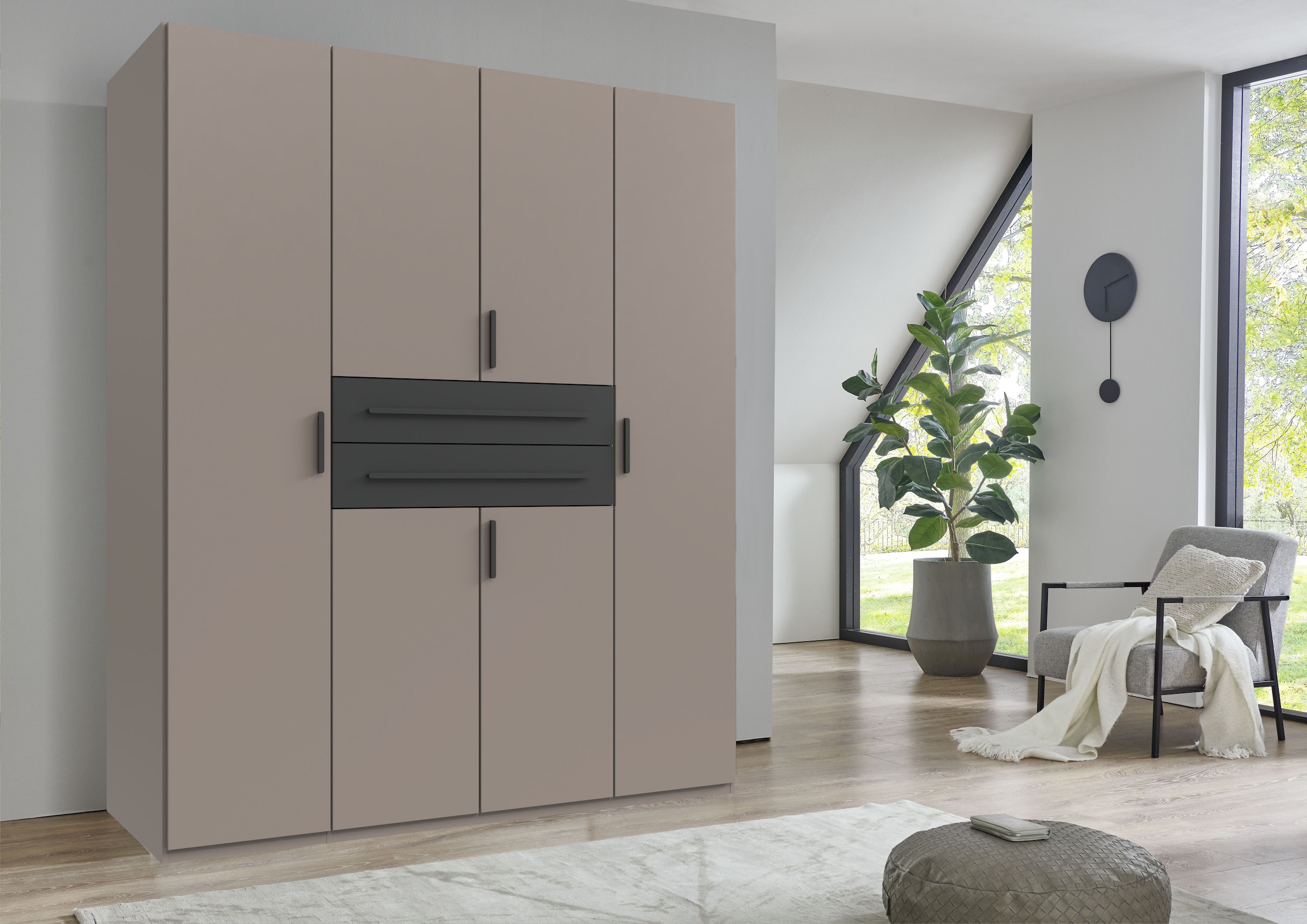 Wimex Armoire à portes battantes »Digit, erhältlich in den Breiten 180cm, 225cm oder 270cm« Armoire de chambre best-seller à l'aspect moderne,  Armoire avec deux tiroirs à hauteur centrale