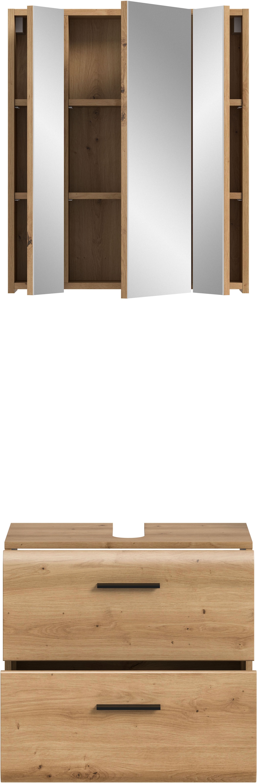 welltime Badmöbel-Set »FLORENZ,  2-teilige Badkombination, hochwertige MDF-Front« Set, bestehend aus: 1 Waschbeckenunterschrank, 1 Spiegelschrank, 2 Stk. tlg.