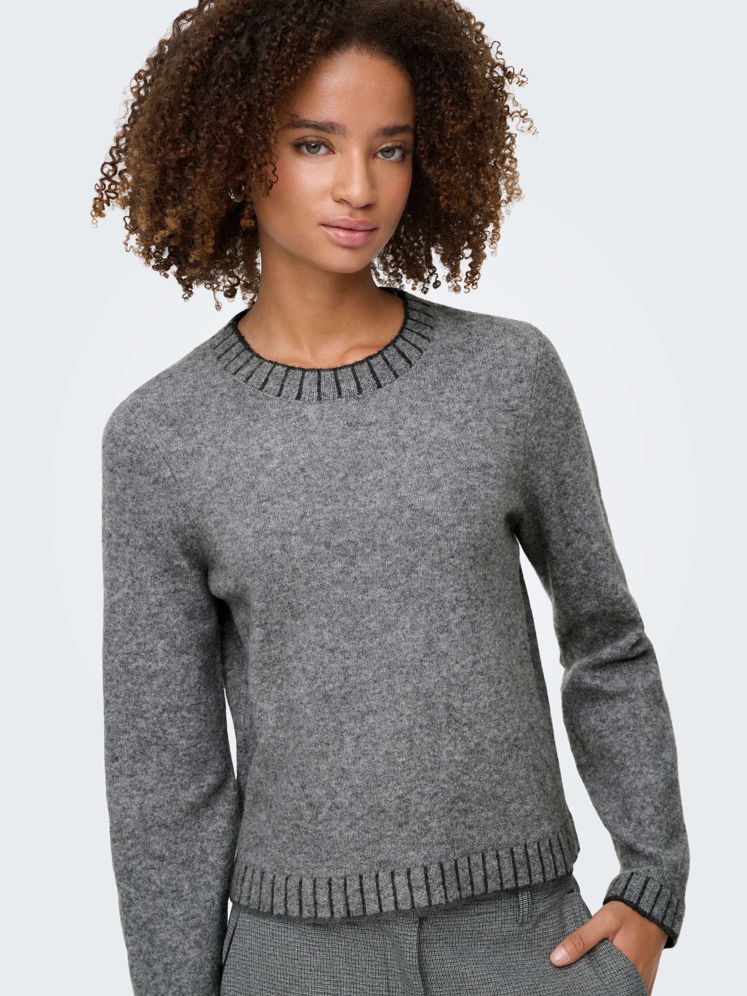 ONLY Strickpullover »ONLFINA LS STITCH O-NECK CC KNT« Materialmix, normal geschnitten