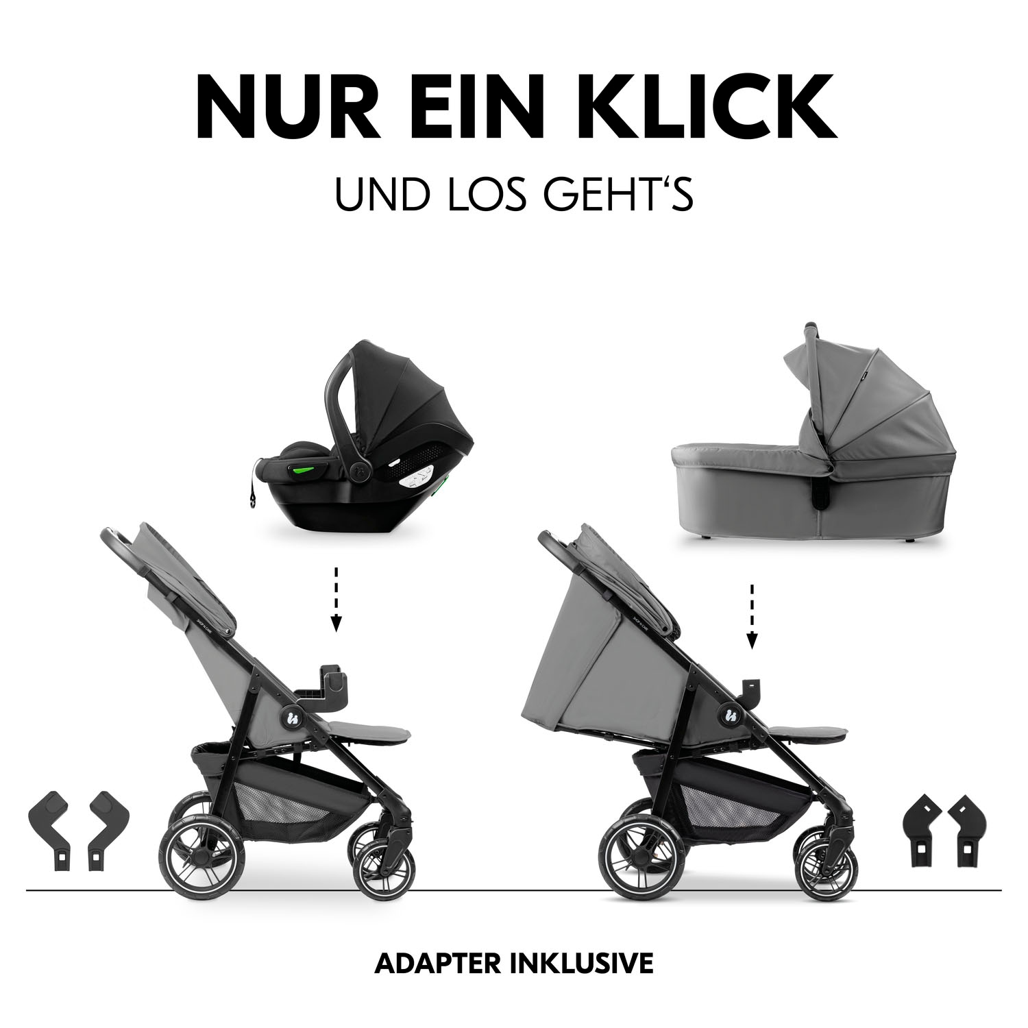 Hauck Poussette pour enfants »Shop N Care Trio Set« inkl. Babyschale, Babywanne und Adapter