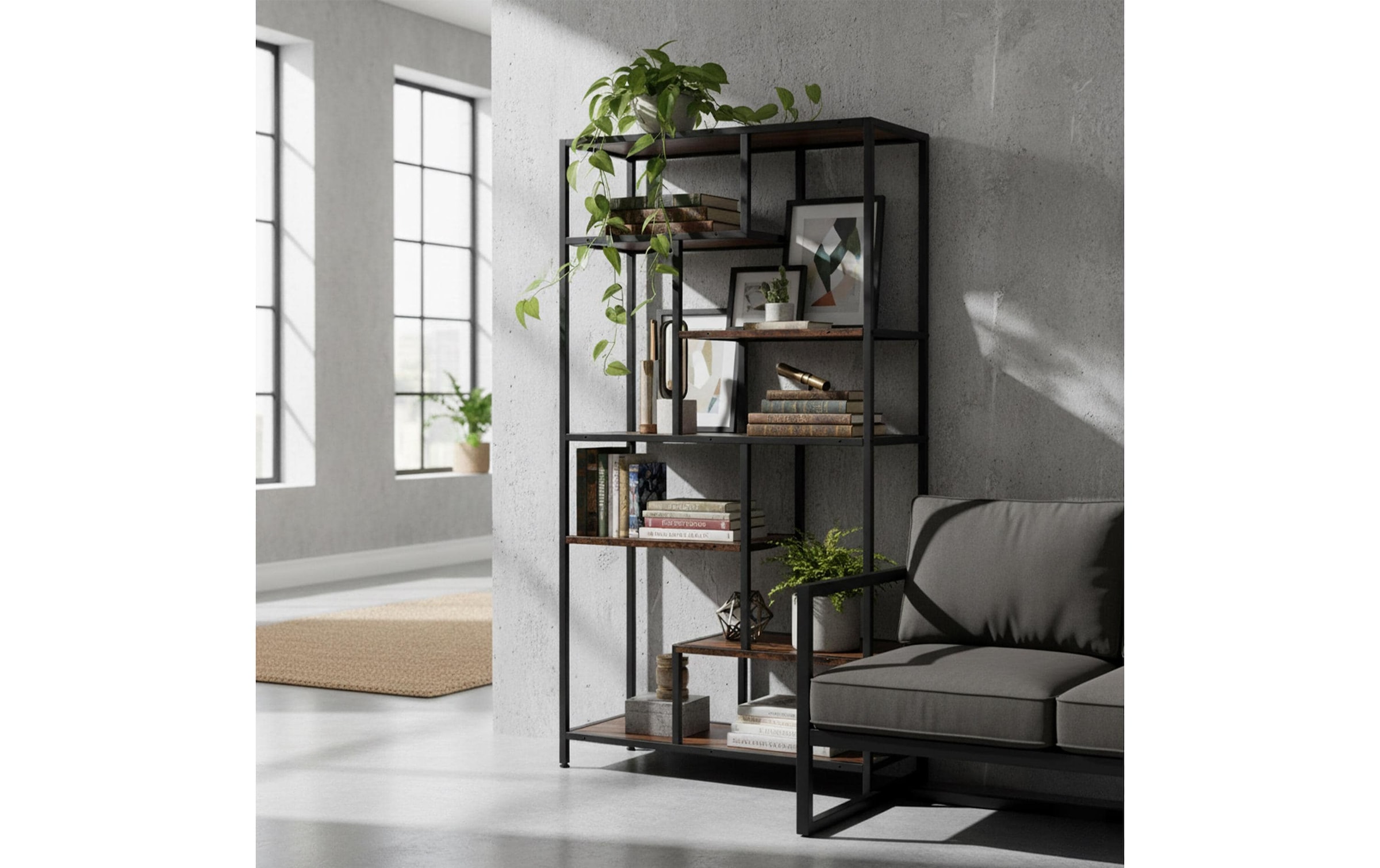 relaxdays Étagère »im Industrial-Design 180 x 80 cm« Stabiles Bücherregal mit 6 Fächern