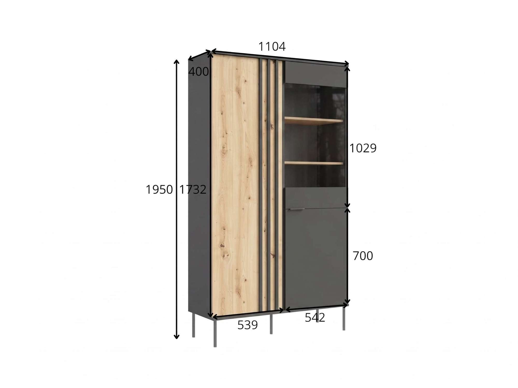 GOODproduct Vitrines »AELLOR Vitrineschrank mit/ohne Beleuchtung, verglast, viel Stauraum« Standvitrine/Glasvitrine mit 2 Türen, 8 Einlegeböden, matt Hochschrank
