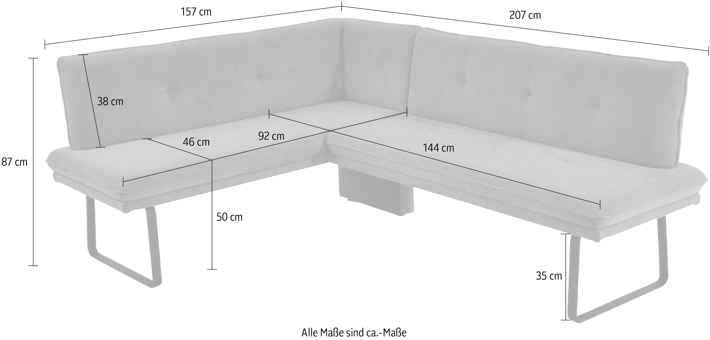 K+W Komfort & Wohnen Banc d'angle 1 cuis tlg. banquette d'angle rembourrée en style coussin pointu, assise et dossier matelassés