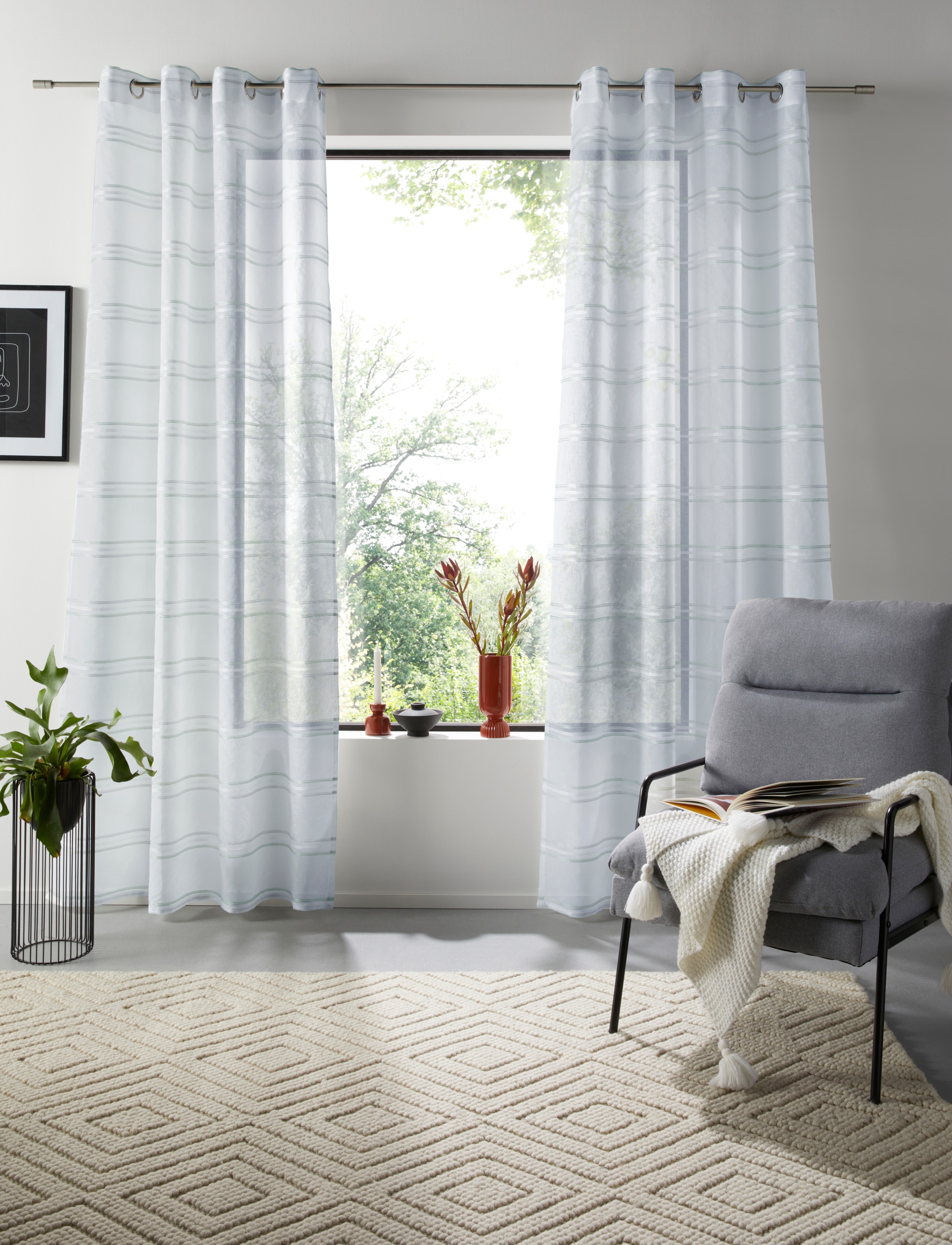 GOODproduct Gardine »Sirii« Ösen 1 Stk. tlg. Halbtransparent, angenehme Haptik, mit Streifen, modern