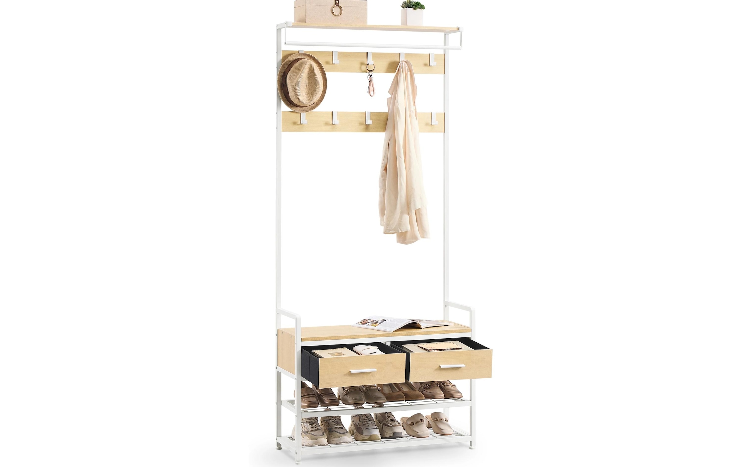 VASAGLE Porte-manteau »80.4 x 30 x 181.6 cm« Garderobenmöbel mit Sitzbank und Stauraum