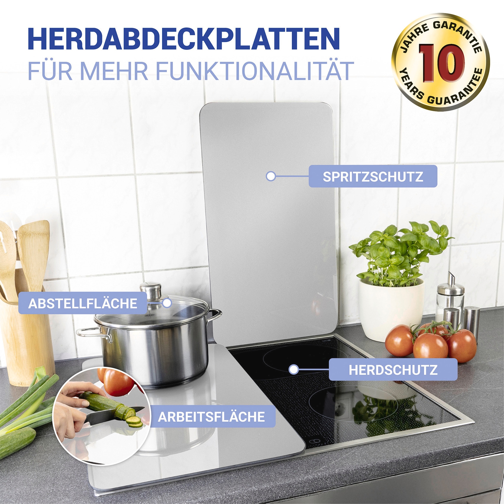 WENKO Herd-Abdeckplatte »Universal Modell Silber« Herdabdeckung für alle Herdarten, kratzfest, mit rutschfesten Füssen