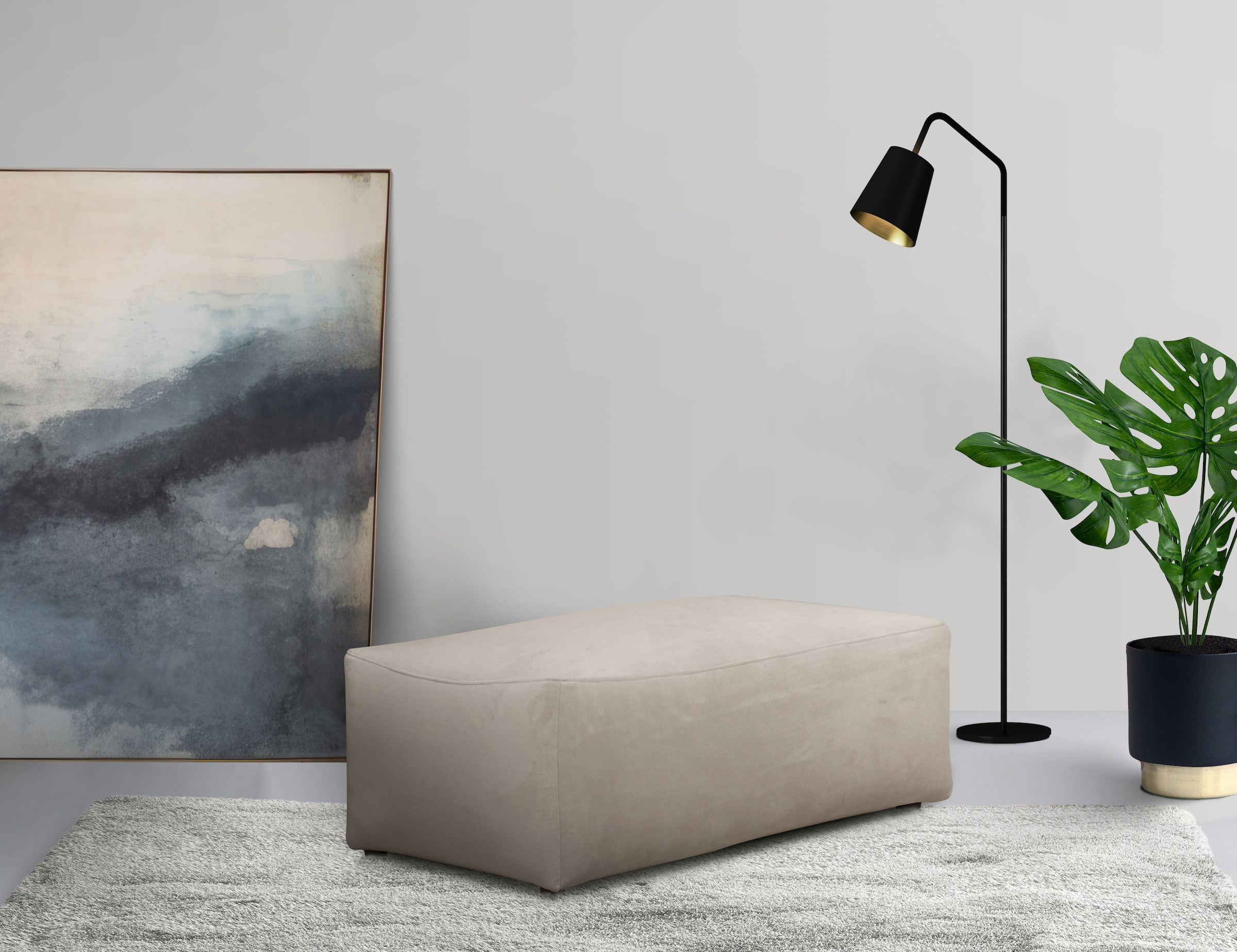 LeGer Home by Lena Gercke Tabouret rembourré »YANI Sitzhocker mit Wellenunterfederung, Masse B/T/H: 126/65/46 cm« grand tabouret assorti à la série Yani, finition de haute qualité