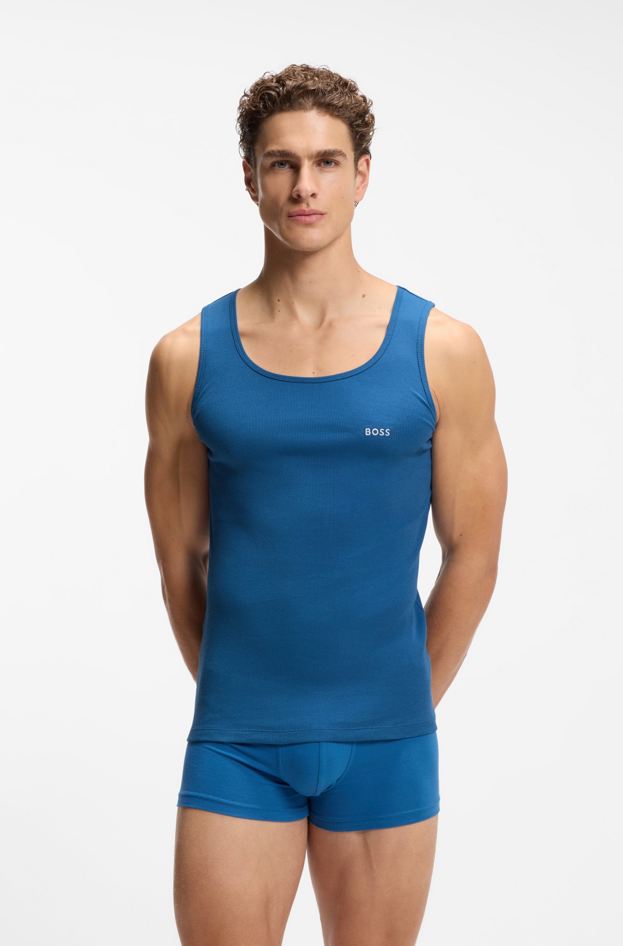 BOSS Tanktop »3P RibClassic BOSS ONE« Ton in Ton Stickerei auf der Brust