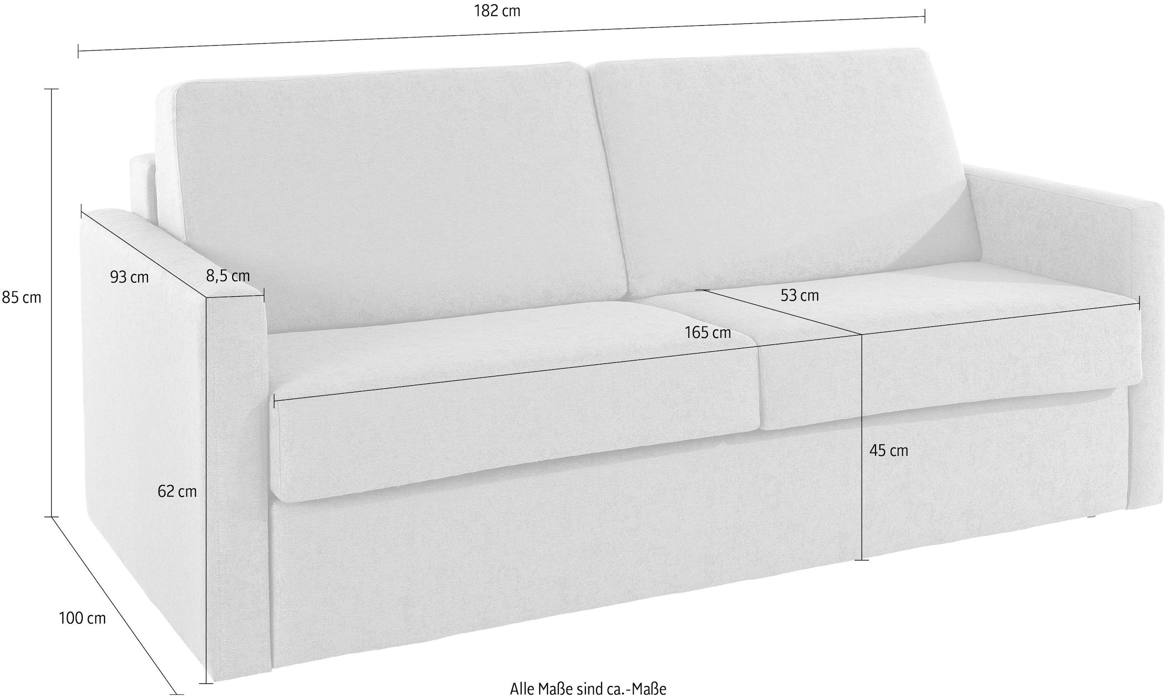 PLACES OF STYLE Schlafsofa »GOLDPOINT 182cm,  Dauerschläfer, Liegefläche 140/200 cm,« 3-Sitzer mit Dauerschläfer-Funktion, Bonell-Federkernmatratze,