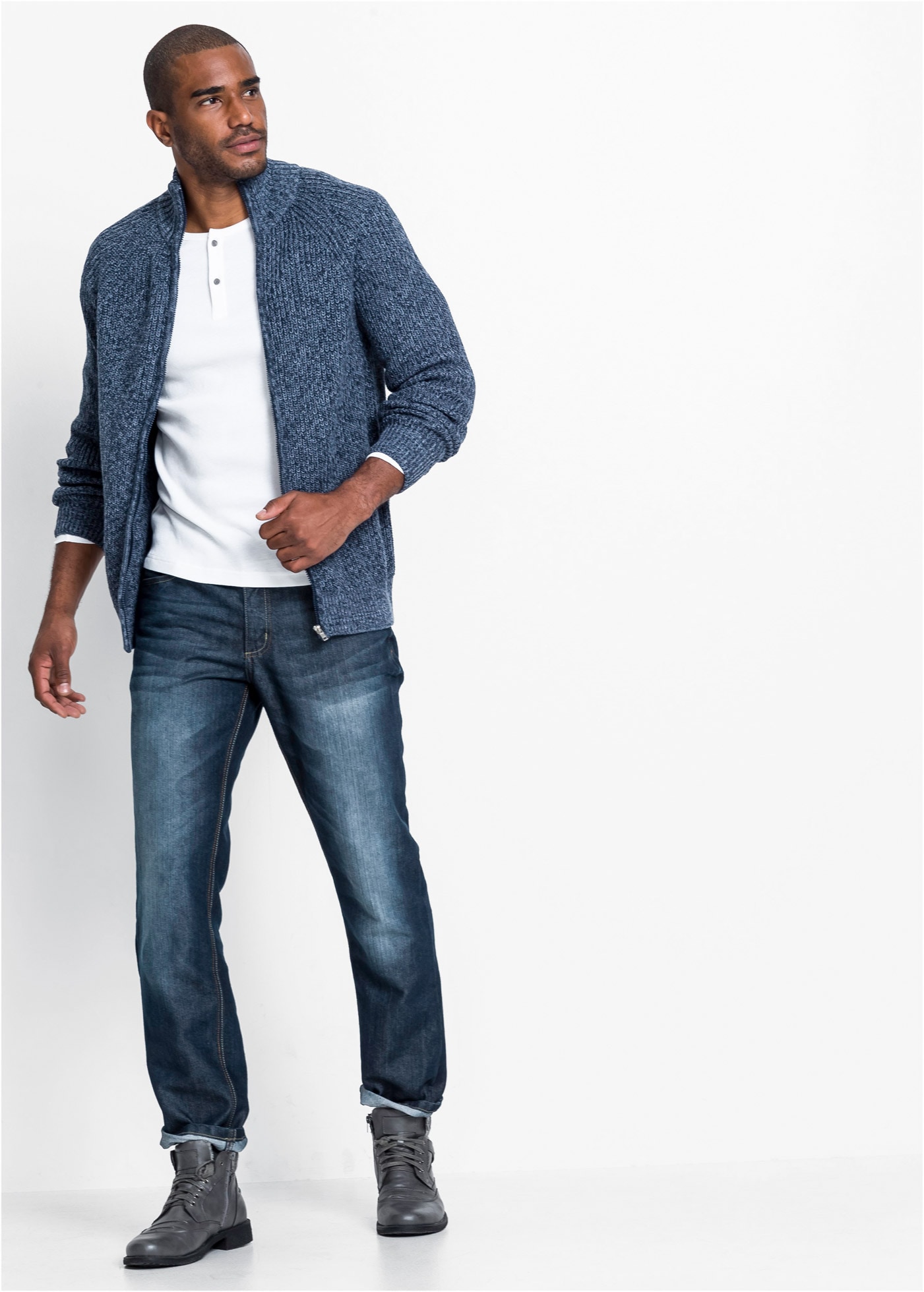 bonprix Veste en tricot mit Stehkragen, Regular Fit, meliertes Garn