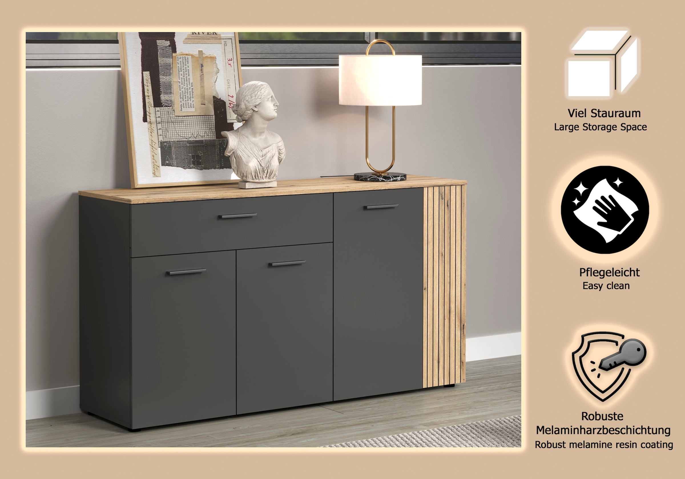 Home affaire Buffet »Estepona« 1 cuis tlg. commode, aspect panneau acoustique ; largeur 150 cm