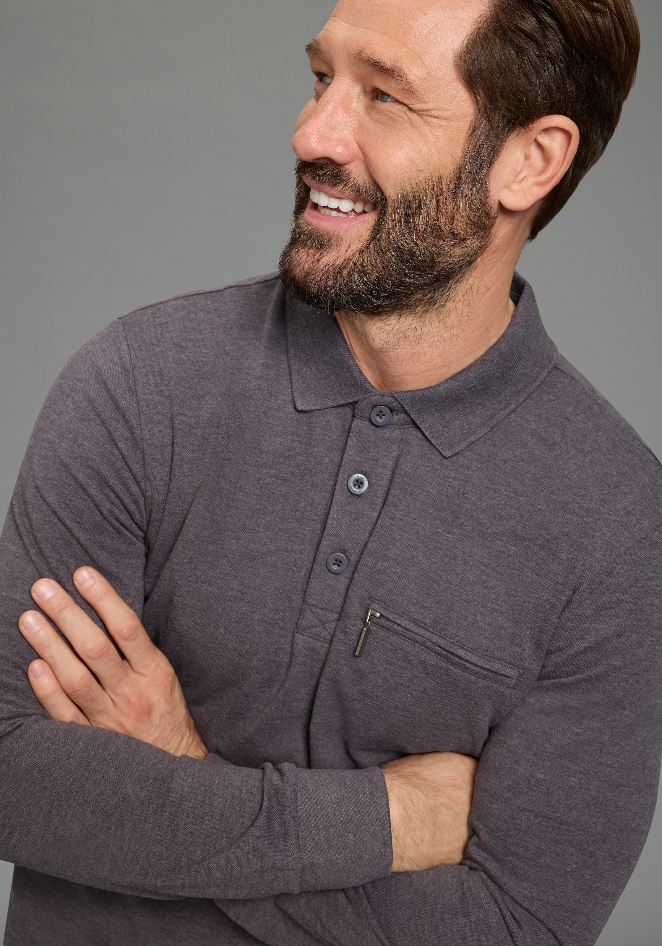 Man's World Langarm-Poloshirt »Neue Kollektion!« schmale Passform, Langarm, mit Reissverschlusstasche