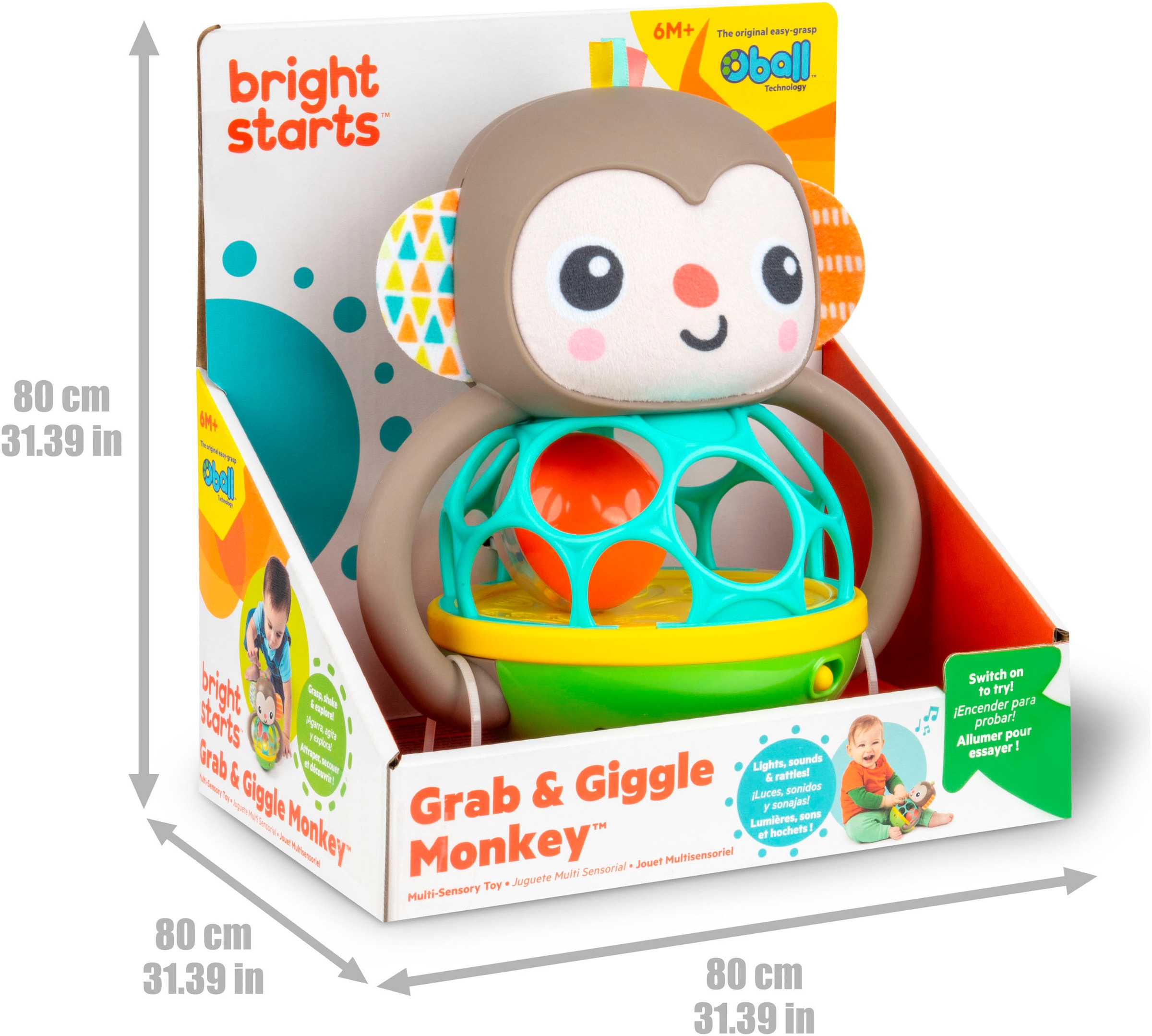Bright Starts Greifspielzeug »Grab & Giggle Monkey™ Multi-Sensory Toy« mit Sound