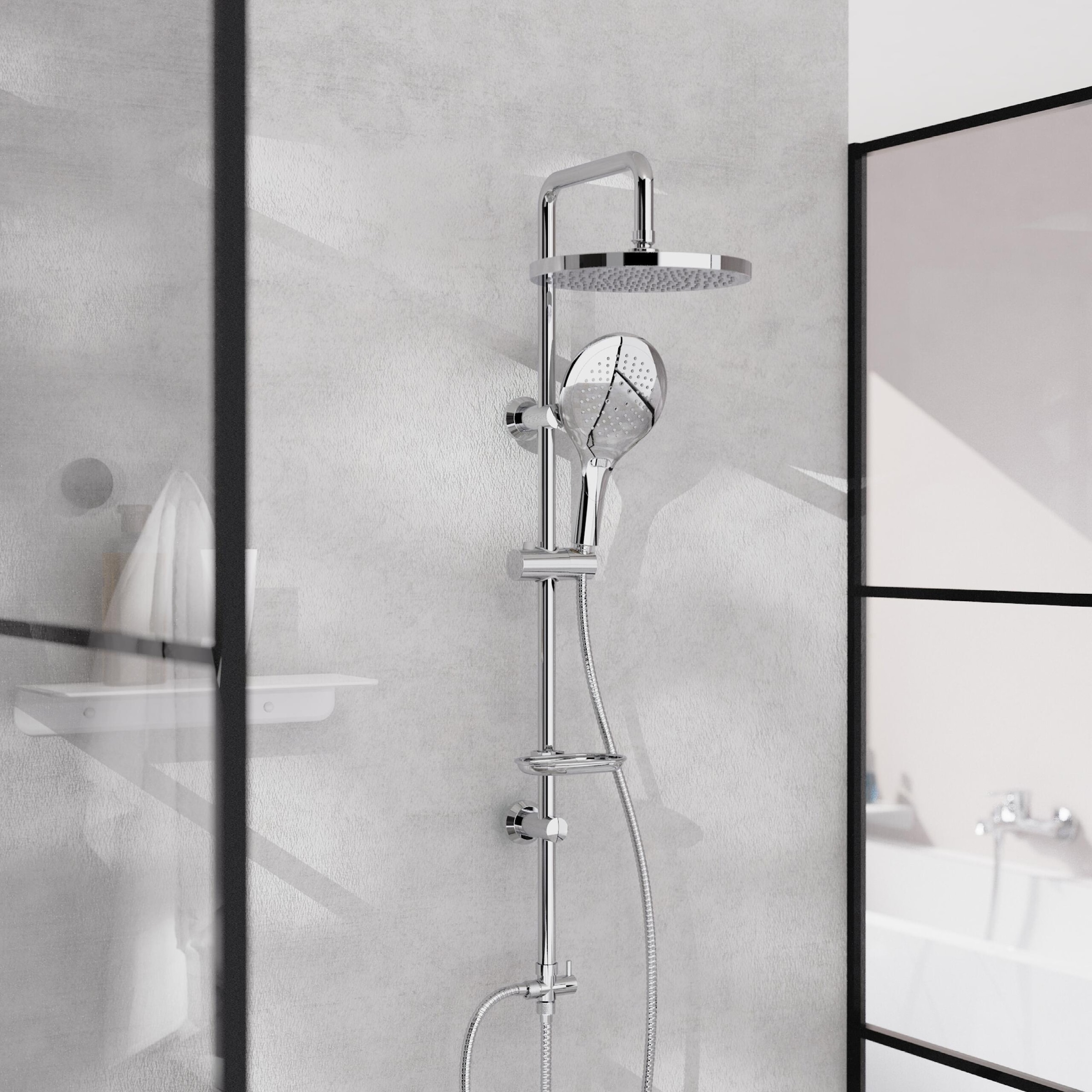 welltime Stangenbrause-Set »Lina« Überkopfbrause mit Seifenablage, Überkopfbrause mit 20cm Kantenlänge