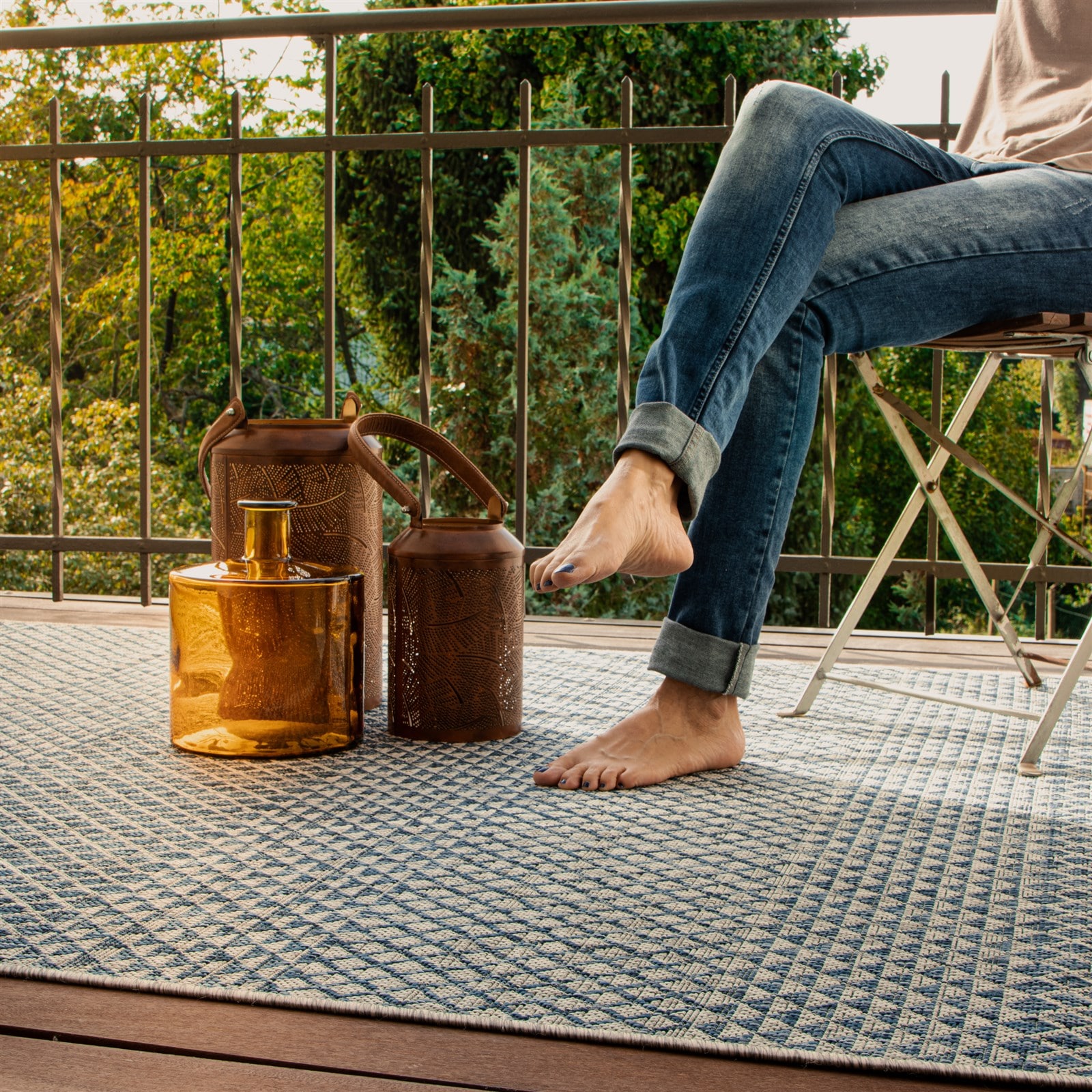 Kayoom Tapis »Nautic 887« Rectangulaire 7 mm Höhe Flachgewebe, In -und Outdoor geeignet