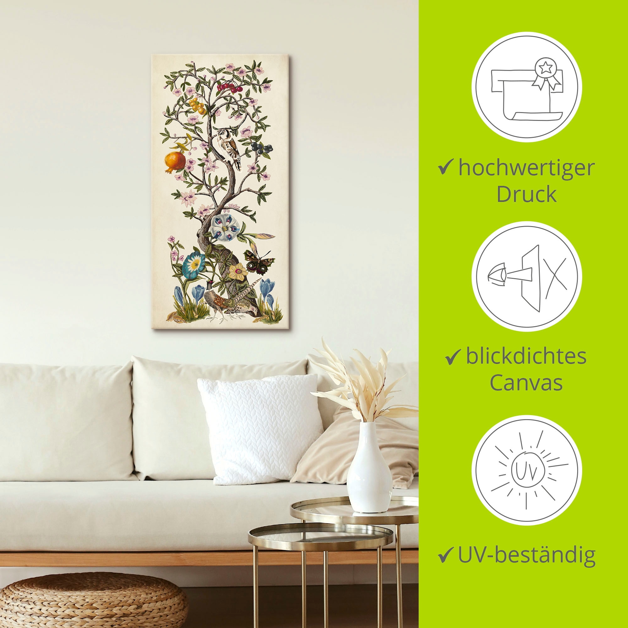 Artland Tableau sur toile »Chinoiserie Natur I« 1 cuis tlg. auf Holzrahmen gespannt