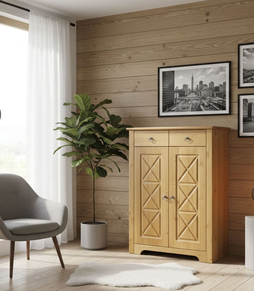 GOODproduct Kommode »Hugo« B/T/H: 74/38/100 cm,  aus massiver Kiefer, Breite 74 cm,  2 Schubladen, FSC® zertifiziert