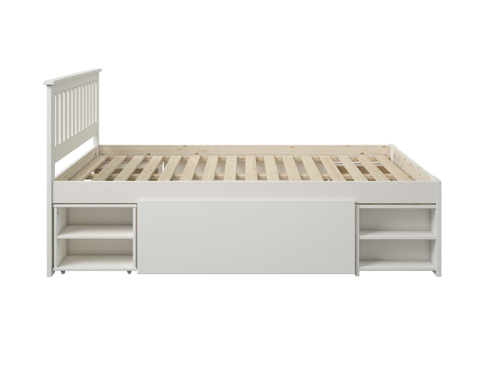 GOODproduct Lit en bois massif »Kallvin, platzsparend, 3 Bettkästen, Nachtschränke ausziehbar« comprend un sommier à lattes, 3 coffres de lit, certifié FSC®