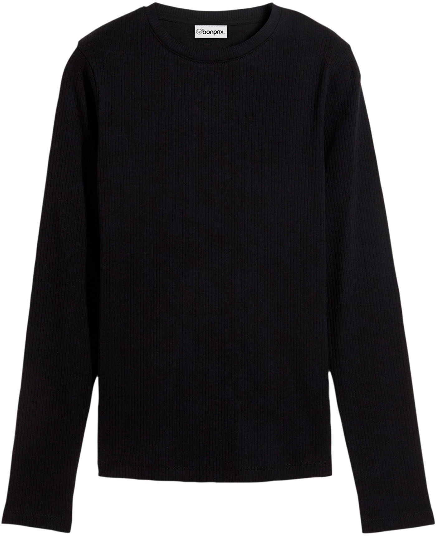 bonprix Langarmshirt »Geripptes Langarmshirt aus reiner Baumwolle« Slim fit Passform, ohne Kragen, aus reiner Baumwolle, unifarben