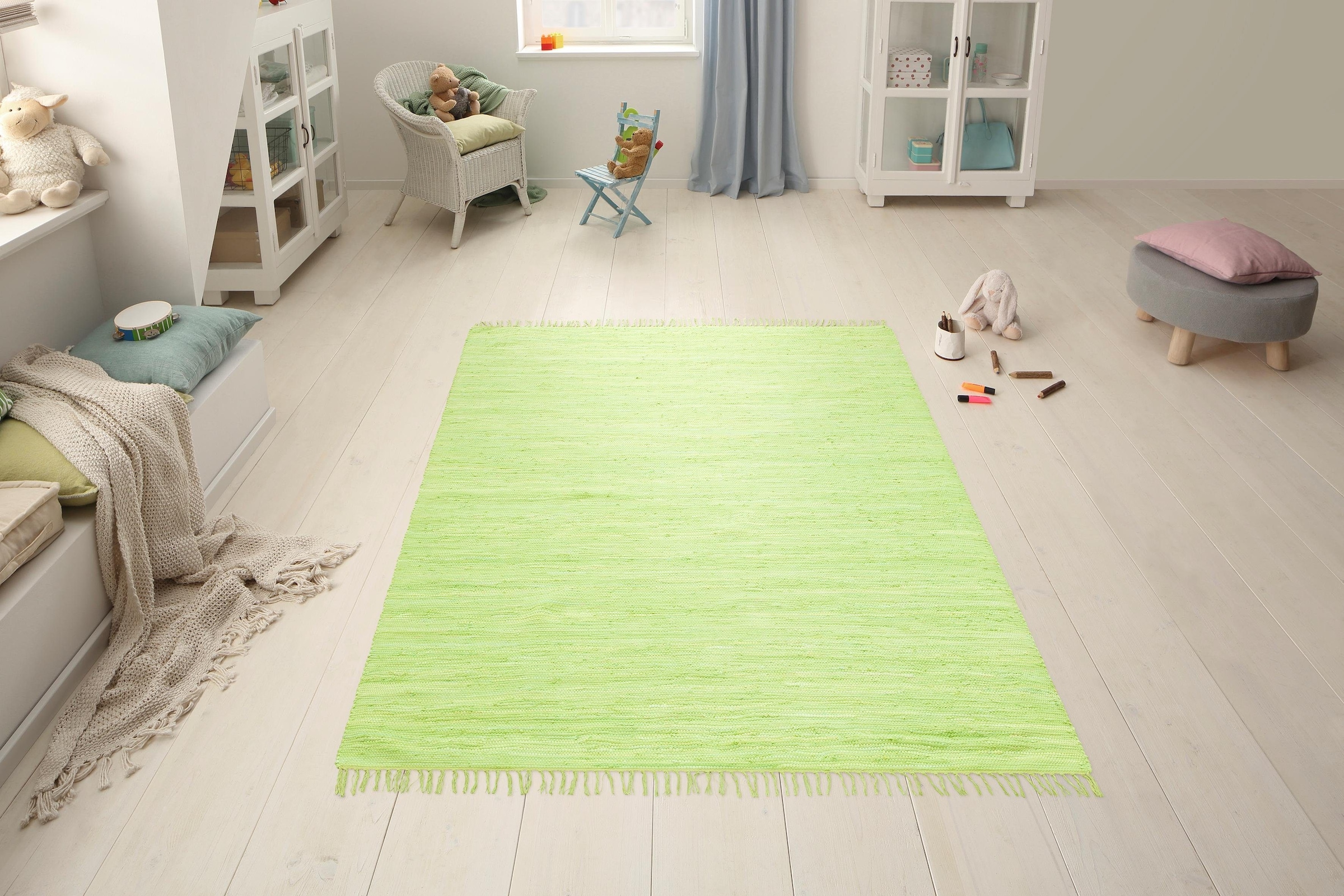 GOODproduct Tapis »Paul« Rectangulaire 5 mm Höhe tapis réversible, uni, tissé à la main, avec franges, coton pur, couloir