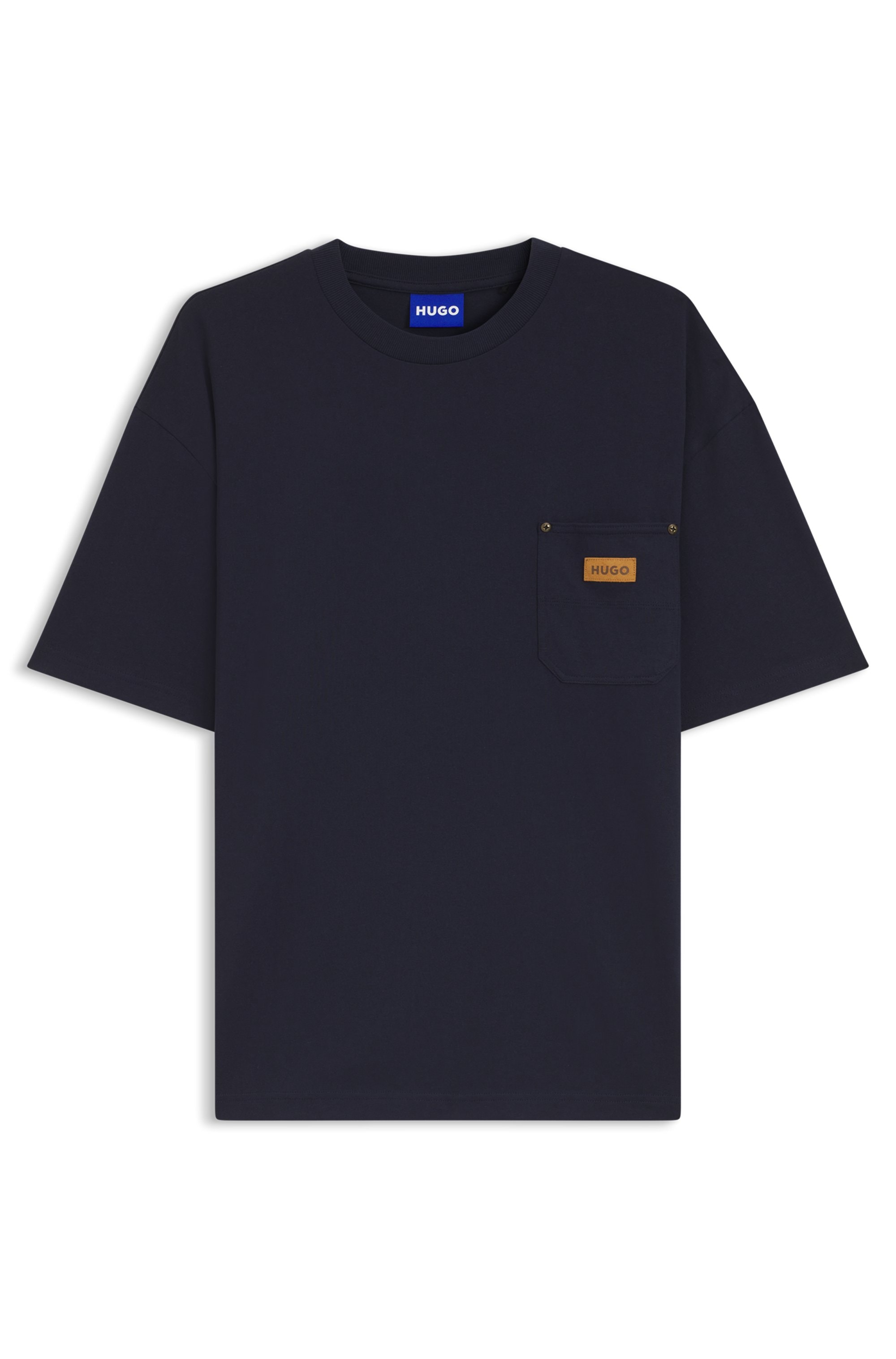 HUGO T-shirt »Nevado« Brusttasche, reine Baumwolle, Logo?Badge aus Veloursleder