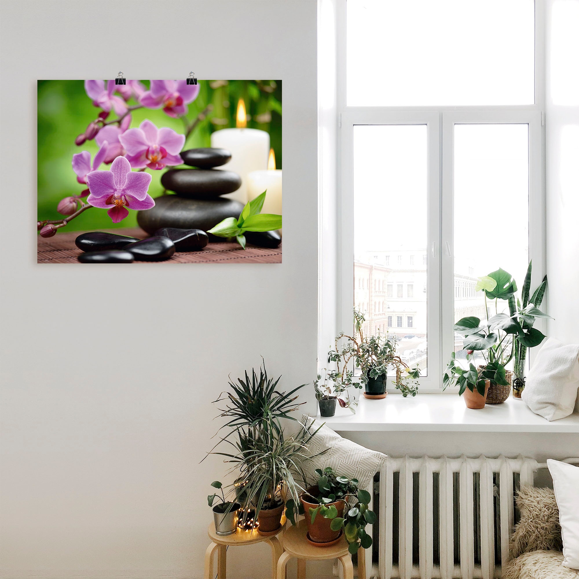 Artland Fresque murale »Zen Basaltsteine und Bambus auf Holz« 1 cuis tlg. als Alubild, Outdoorbild, Leinwandbild, Poster, Wandaufkleber