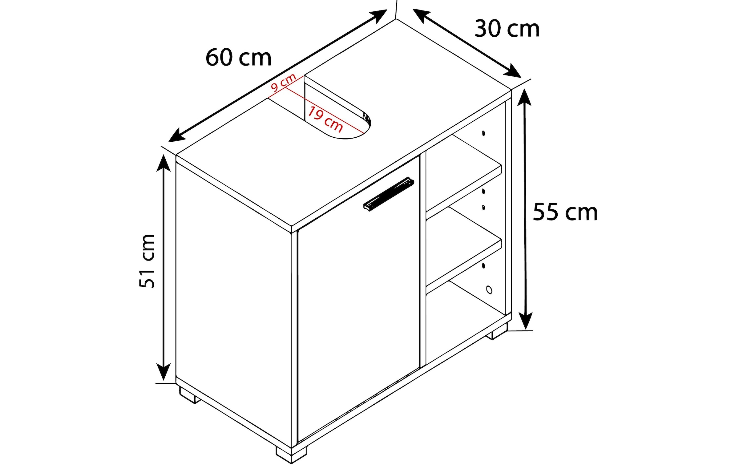 VCM Armoire sous lavabo »Zalo L 60 x 55 cm«